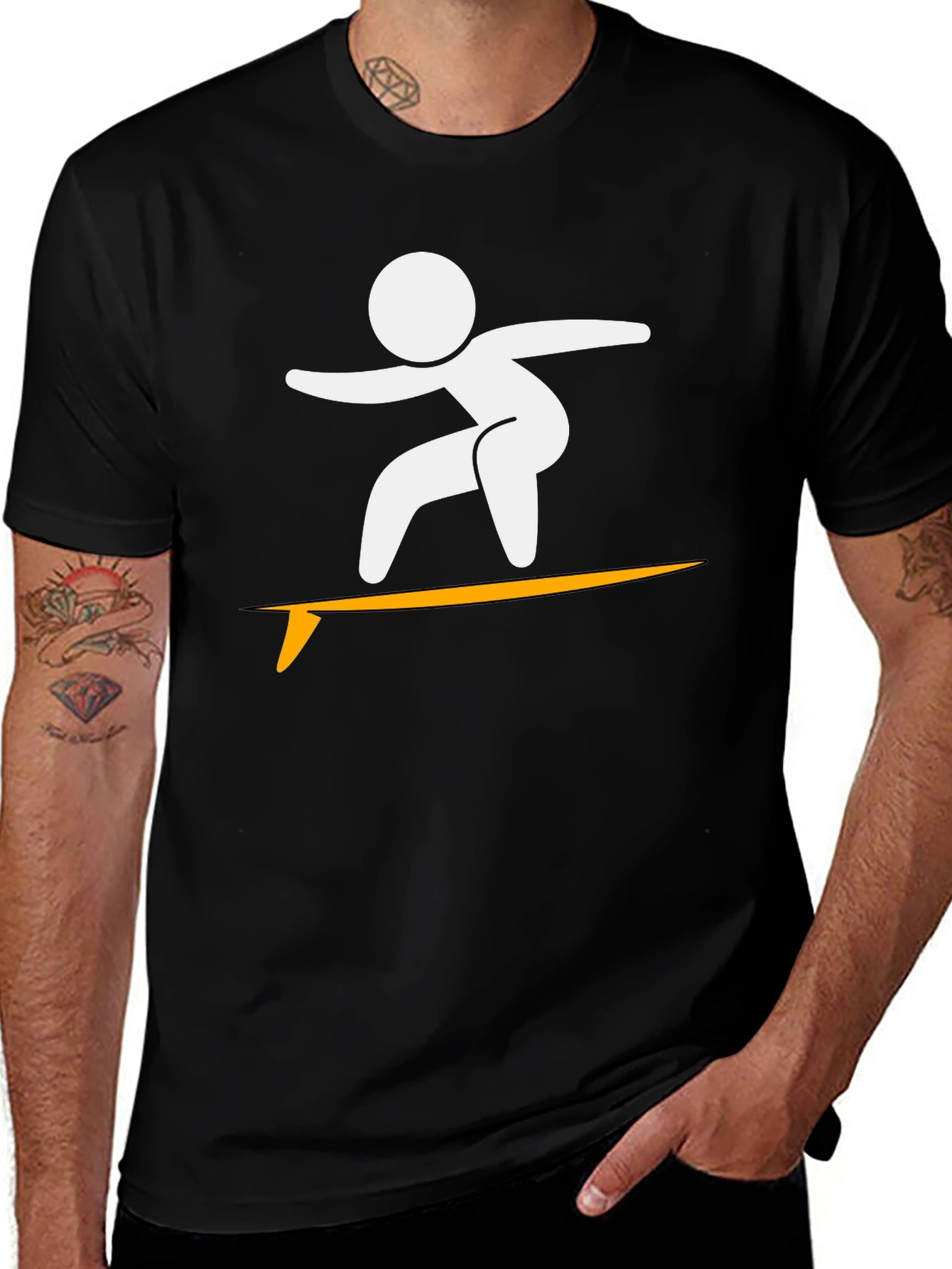 Surfing Stick Figure Graphic Tee - Cool & Casual