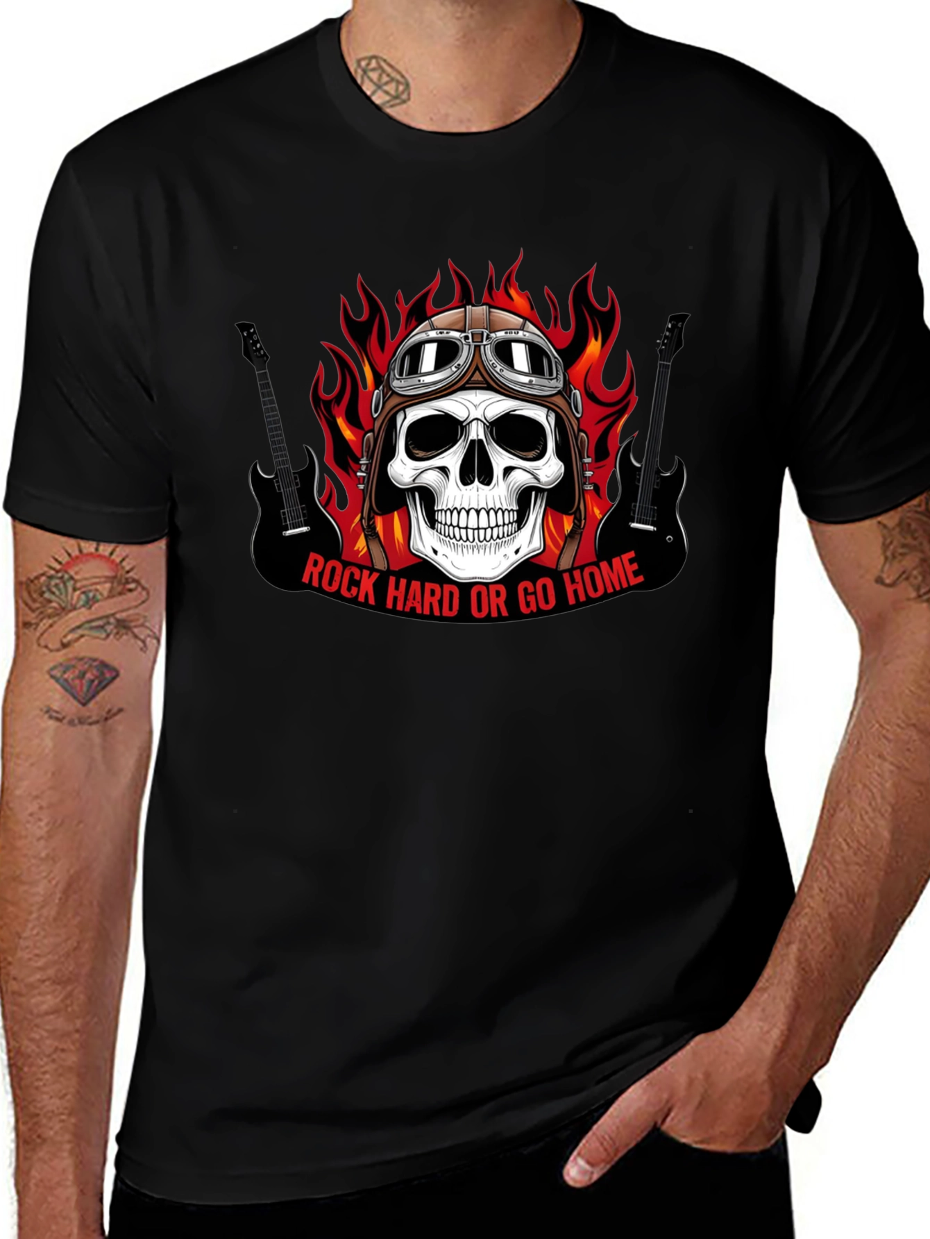 Rock Hard or Go Home Skull Graphic T-Shirt
