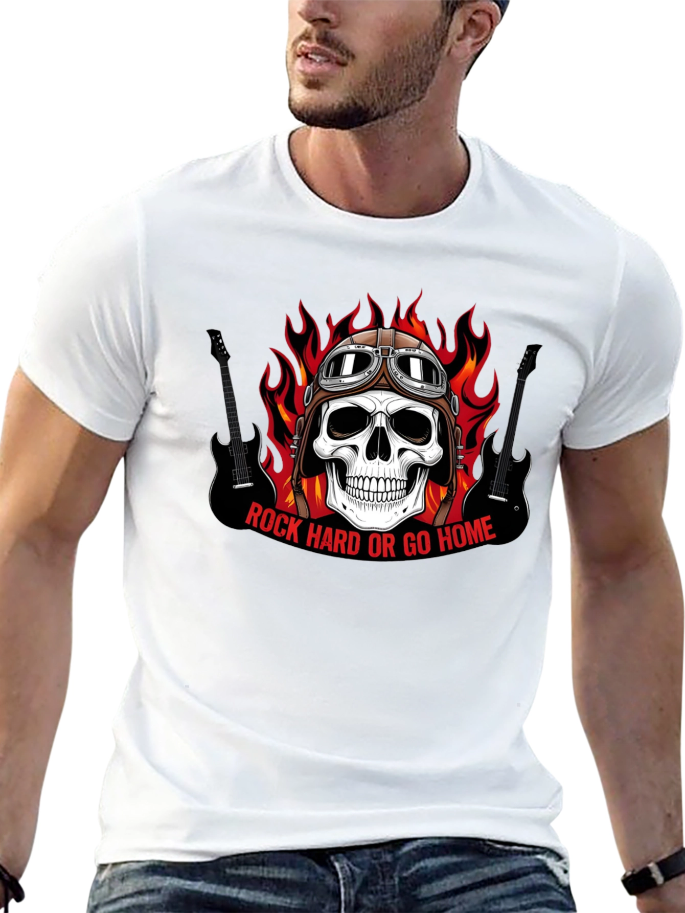 Rock Hard or Go Home Skull Graphic T-Shirt