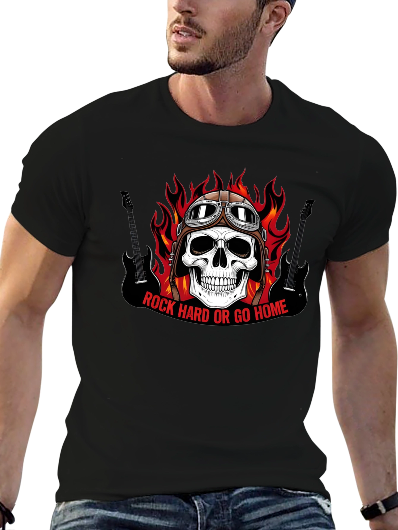 Rock Hard or Go Home Skull Graphic T-Shirt
