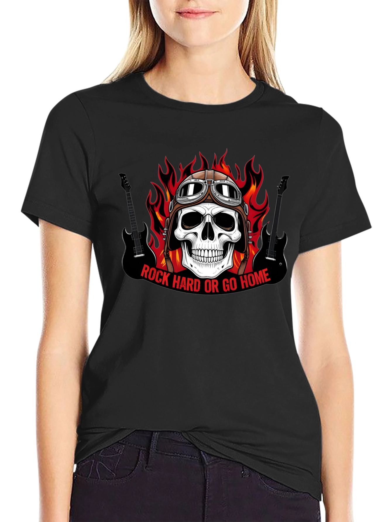 Rock Hard or Go Home Skull Graphic T-Shirt