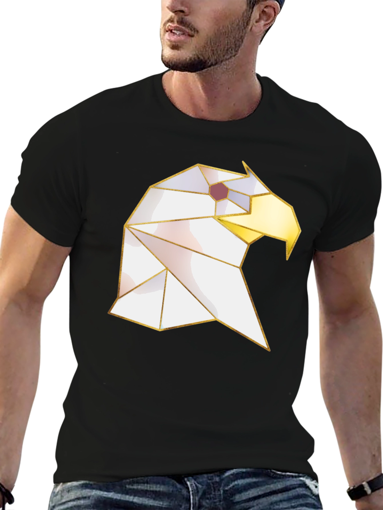 Geometric Eagle Graphic Tee - Modern Black Shirt
