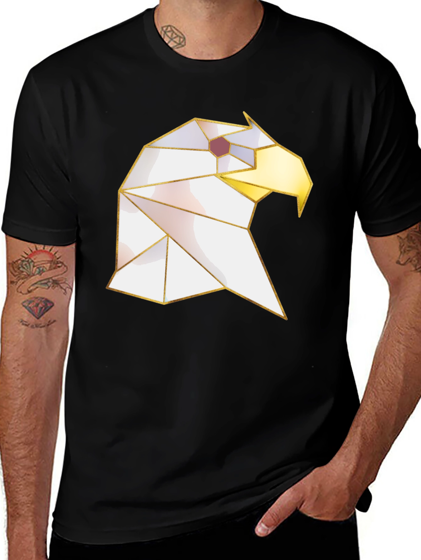 Geometric Eagle Graphic Tee - Modern Black Shirt