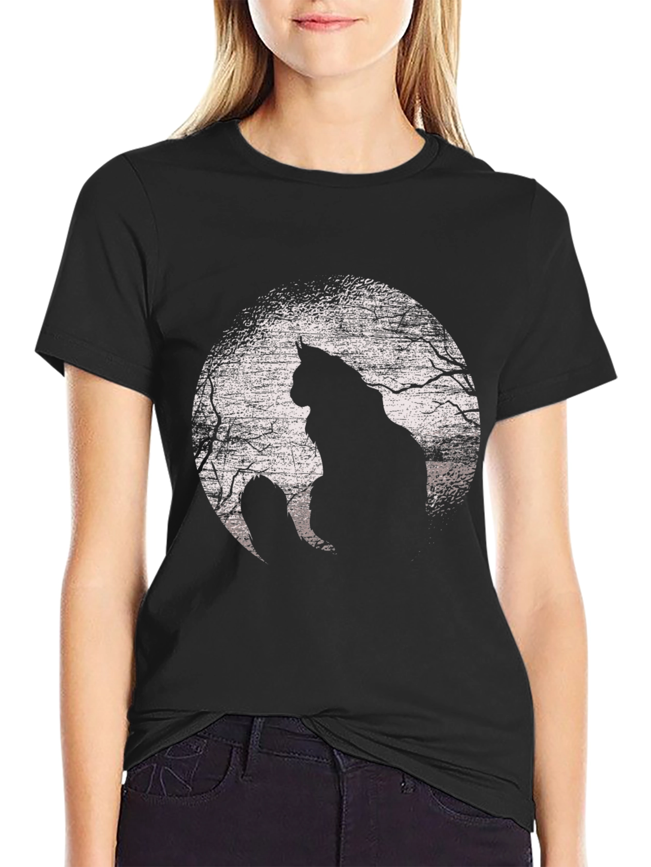Cat Silhouette Moon Graphic T-Shirt