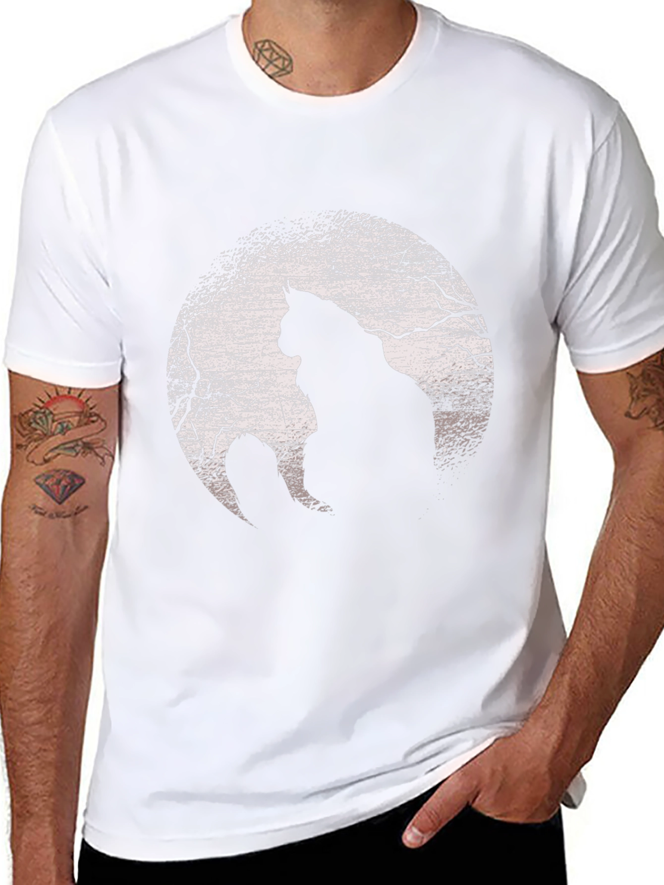 Cat Silhouette Moon Graphic T-Shirt