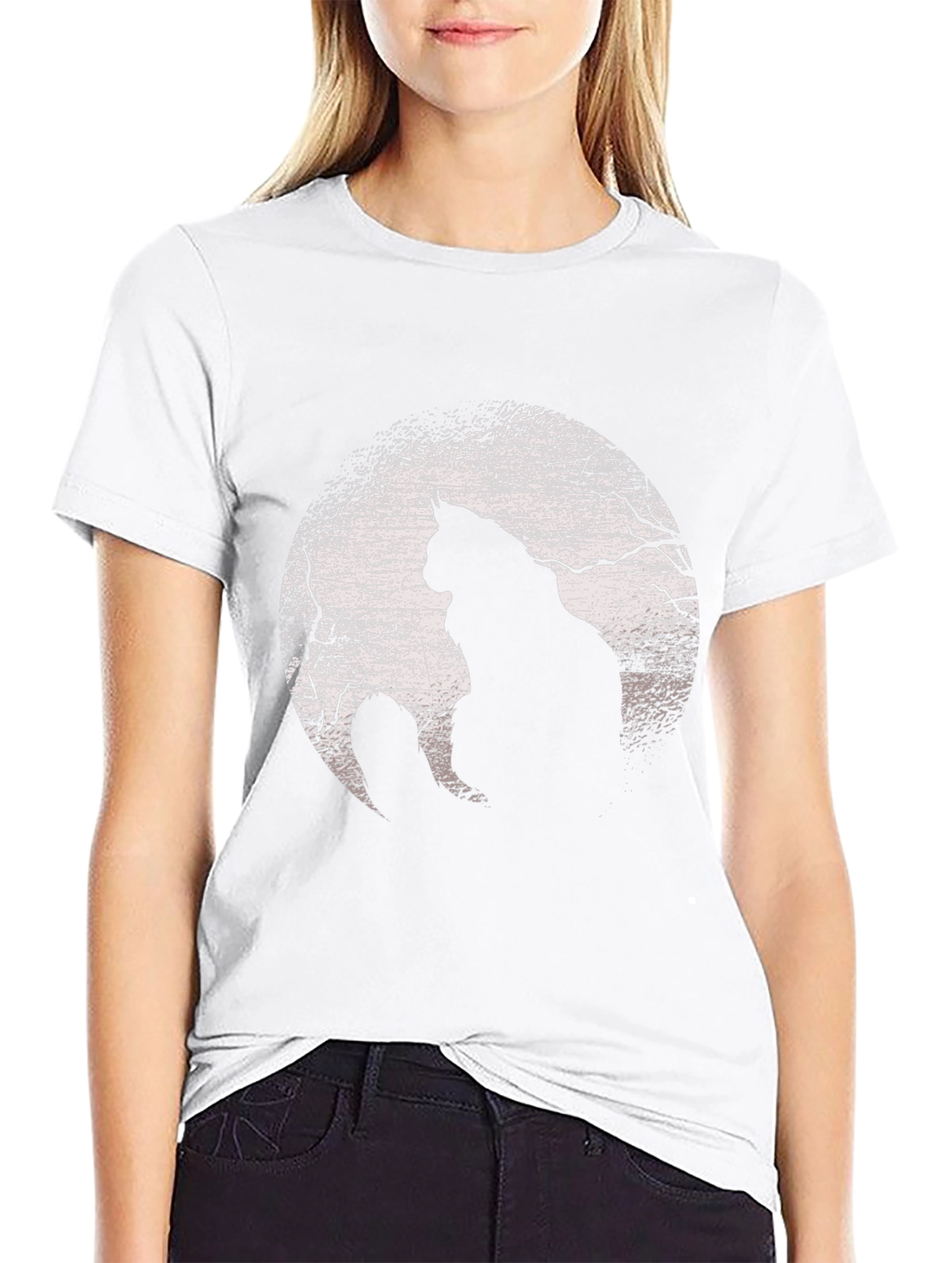 Cat Silhouette Moon Graphic T-Shirt