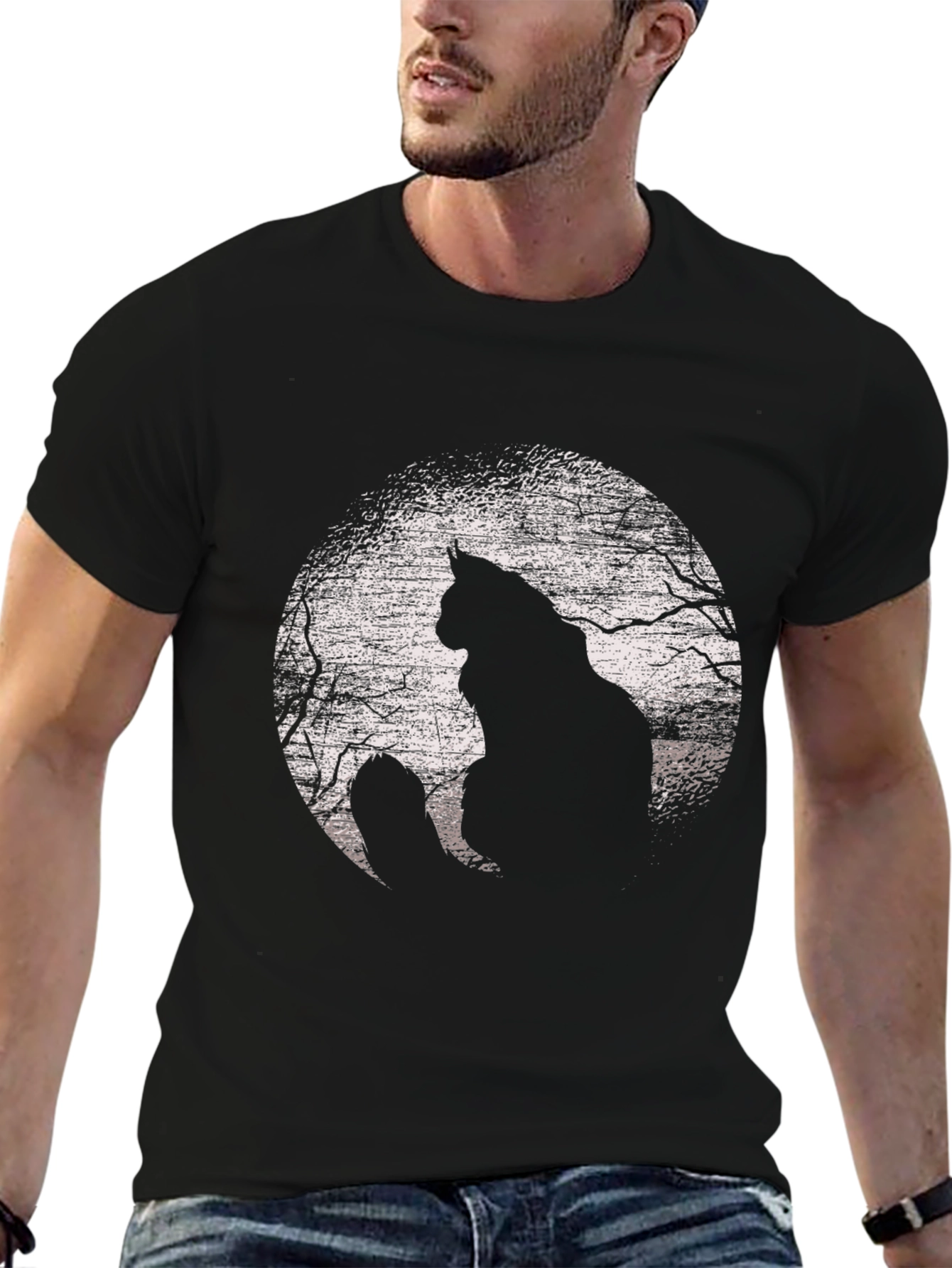 Cat Silhouette Moon Graphic T-Shirt