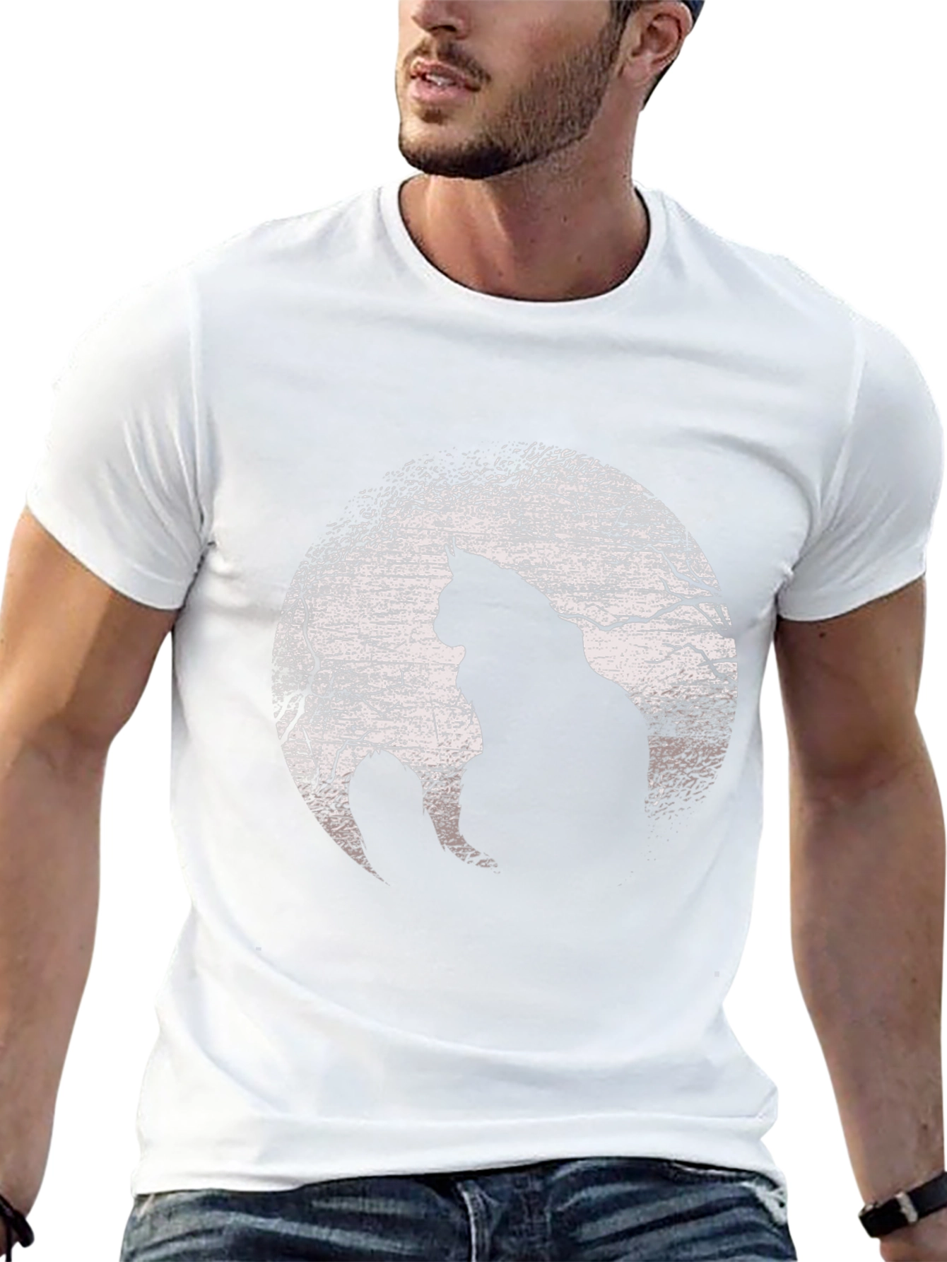 Cat Silhouette Moon Graphic T-Shirt