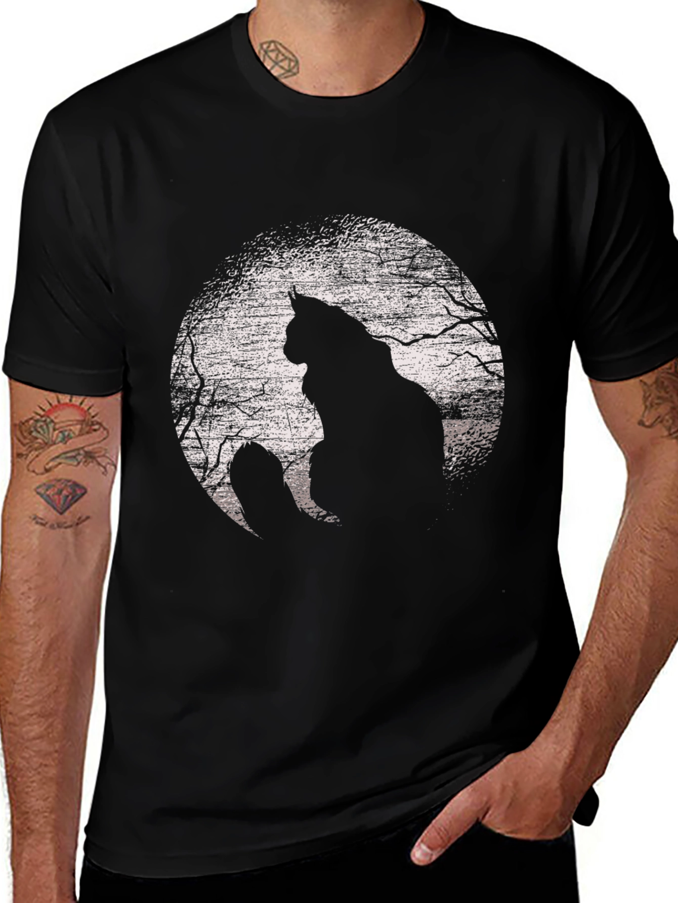 Cat Silhouette Moon Graphic T-Shirt