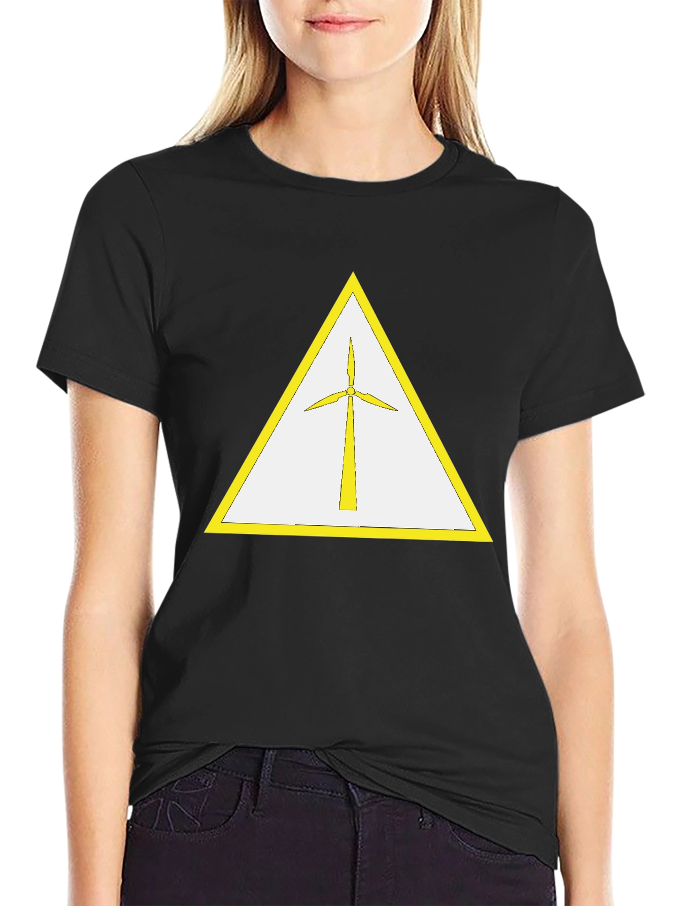Wind Turbine T-Shirt - Yellow Triangle Design