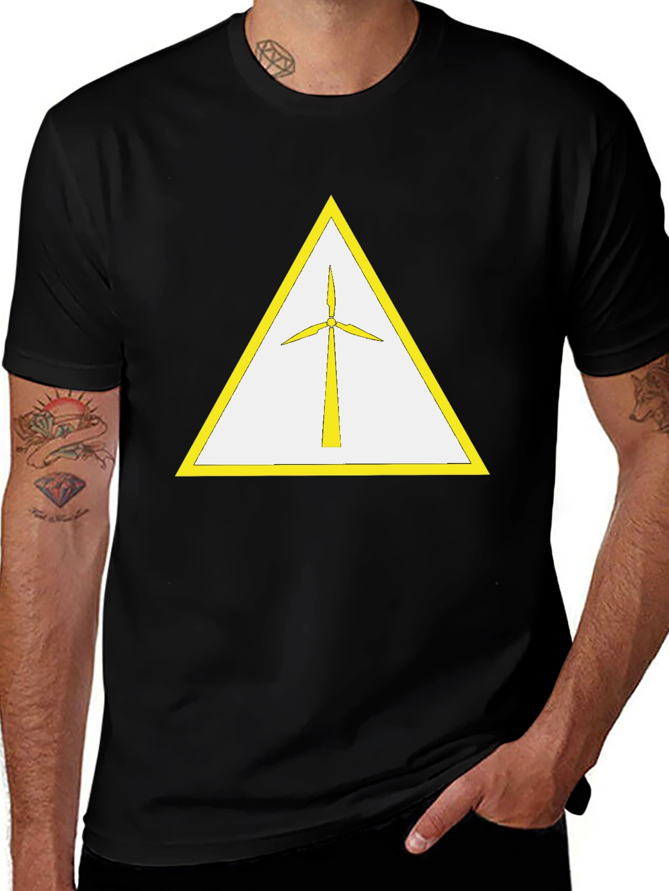 Wind Turbine T-Shirt - Yellow Triangle Design