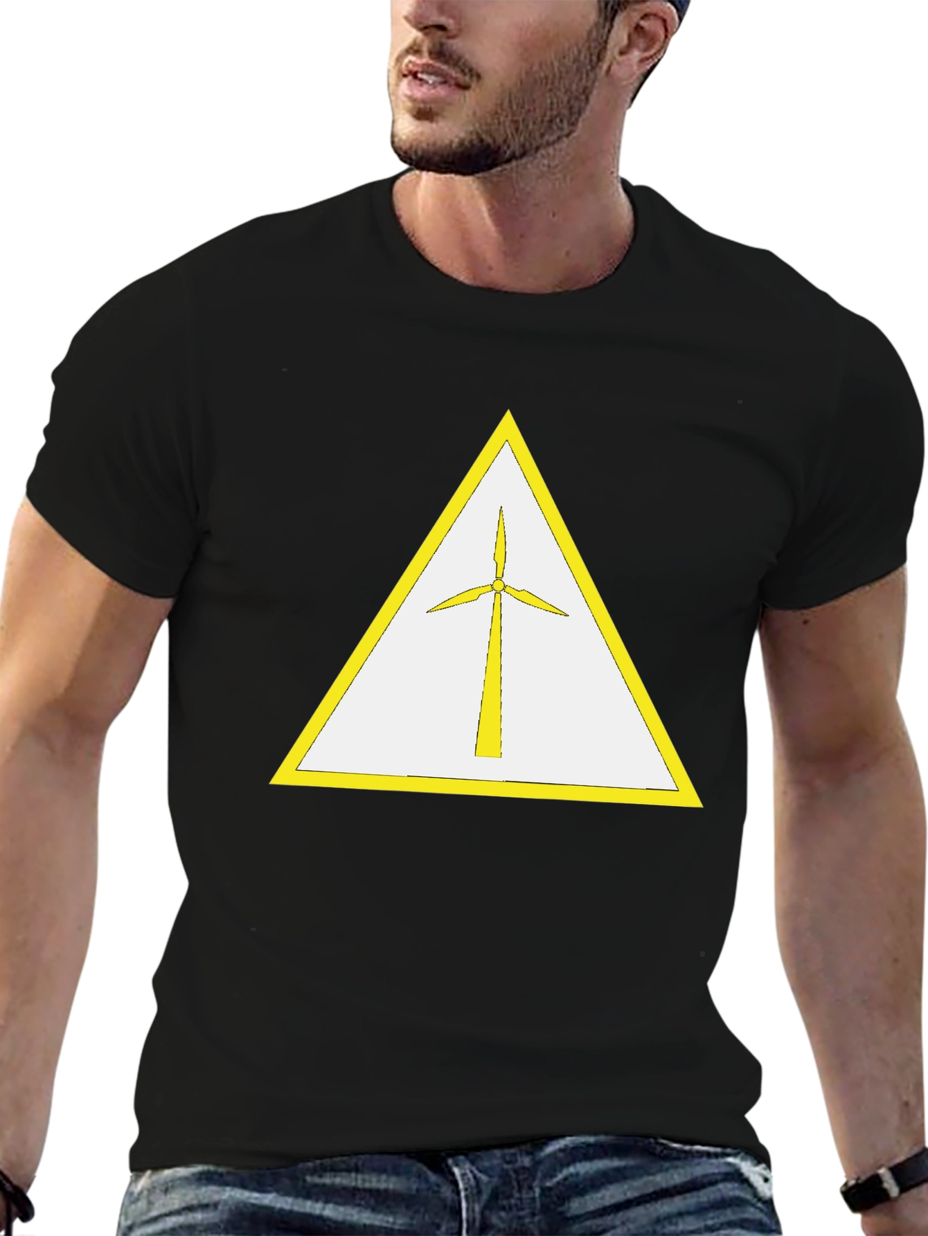 Wind Turbine T-Shirt - Yellow Triangle Design