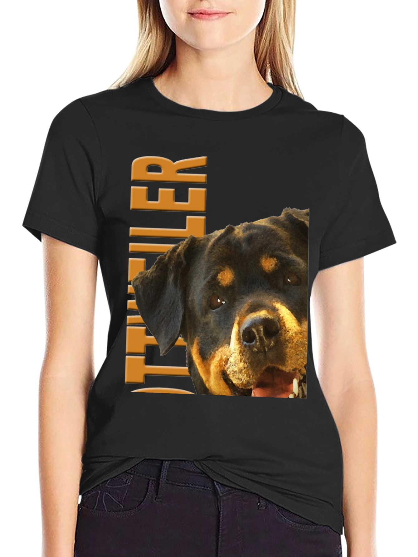 Rottweiler Dog Graphic Tee - Black Cotton T-Shirt