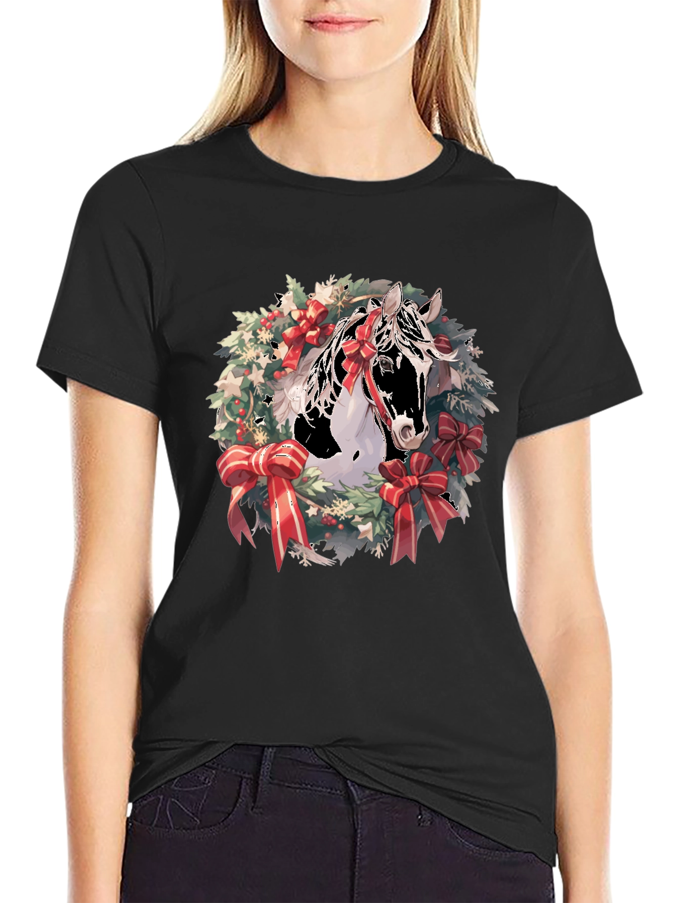 Holiday Horse Wreath Graphic T-Shirt