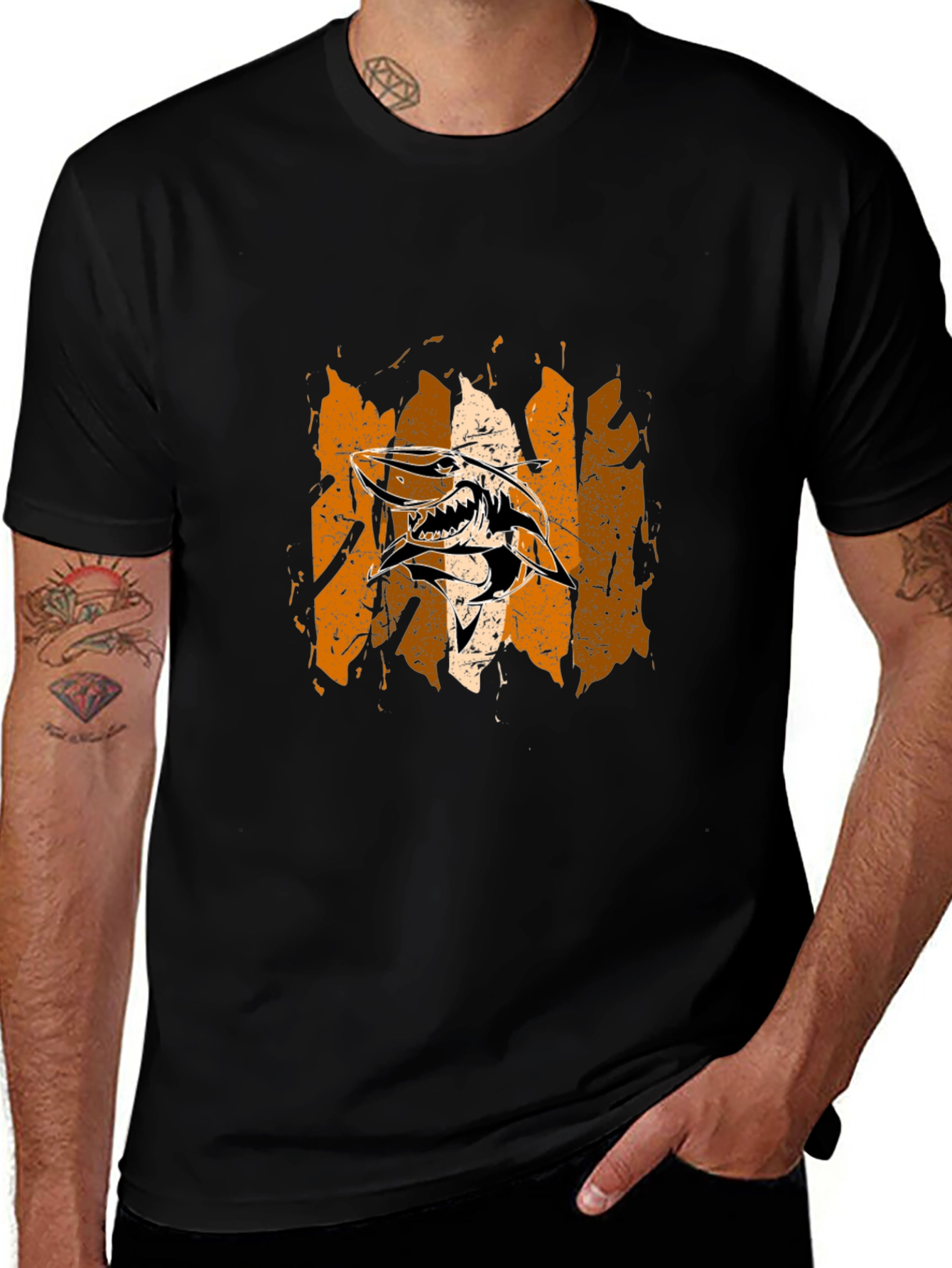 Edgy Shark Graphic Print Black T-Shirt