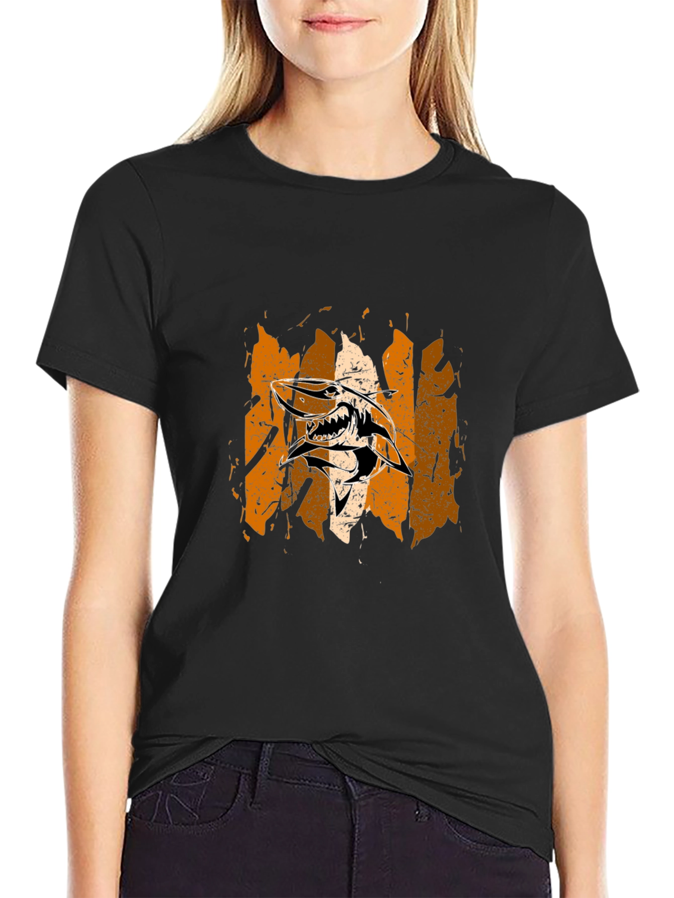 Edgy Shark Graphic Print Black T-Shirt