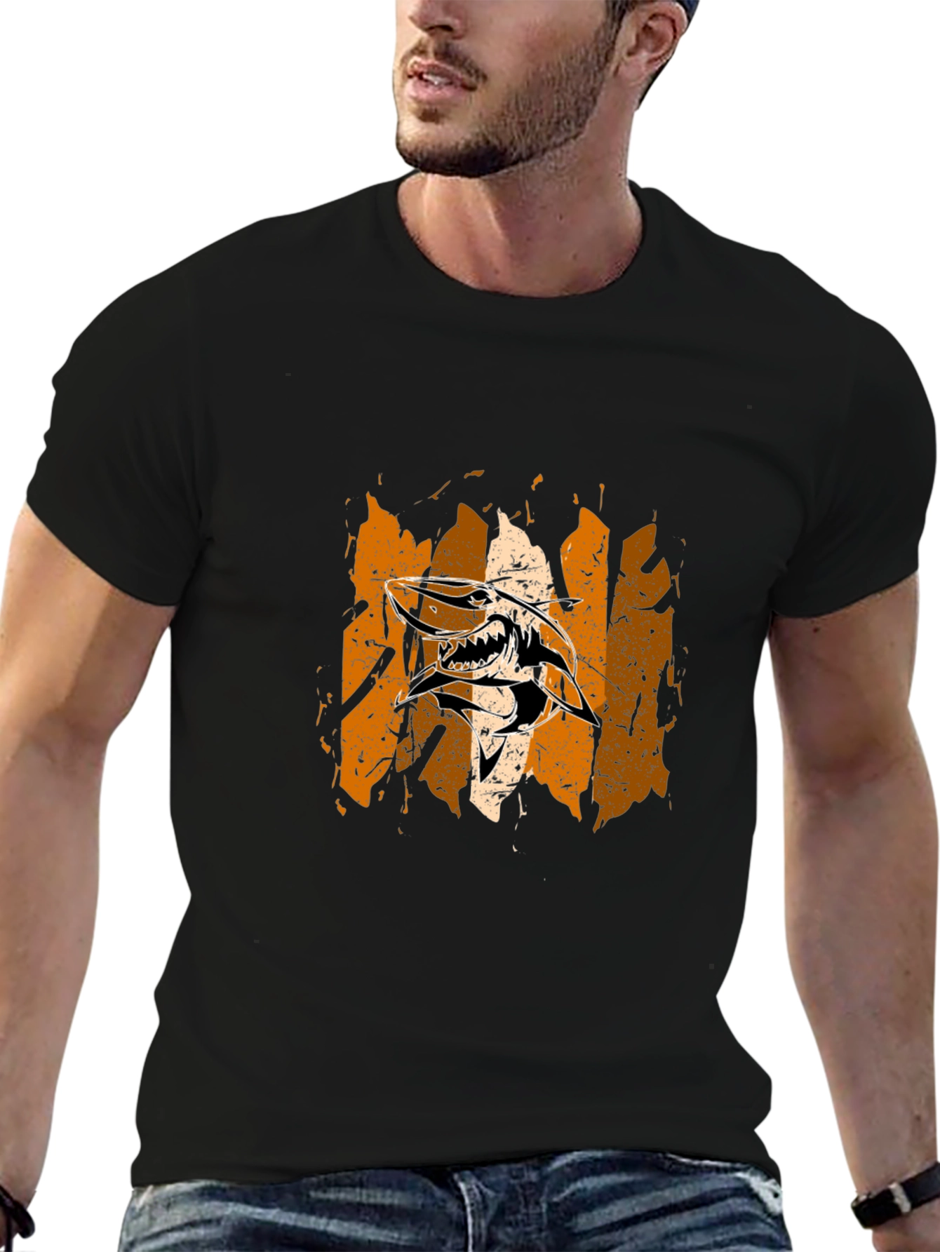 Edgy Shark Graphic Print Black T-Shirt