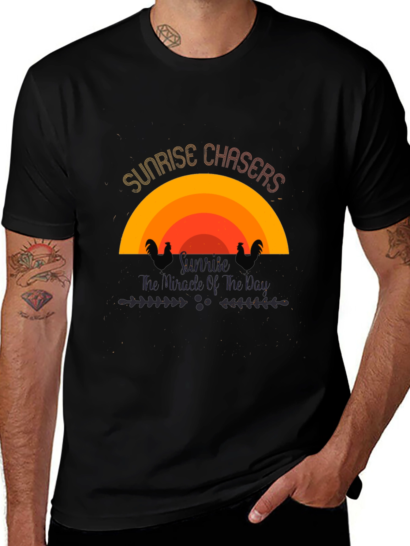 Sunrise Chasers Graphic Tee - Black Cotton Casual