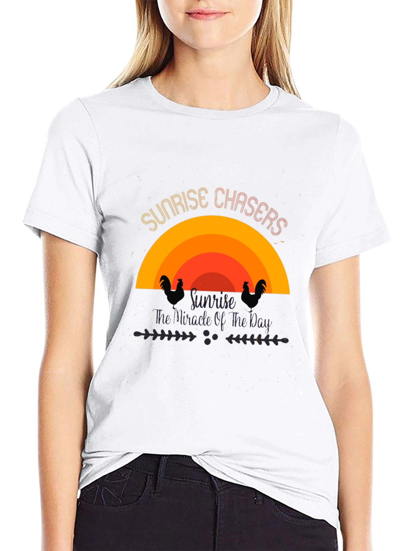 Sunrise Chasers Graphic Tee - Black Cotton Casual
