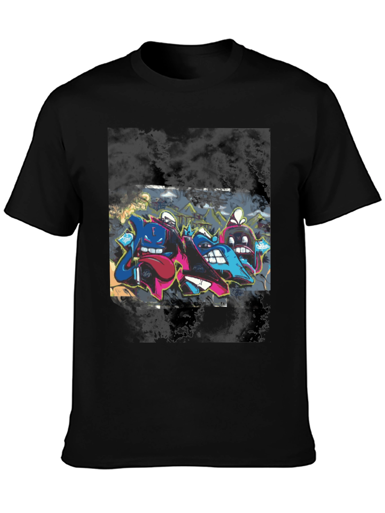 Graffiti Cartoon Crew Neck T-Shirt