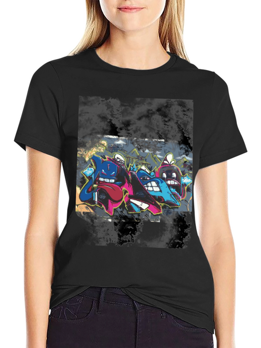 Graffiti Cartoon Crew Neck T-Shirt