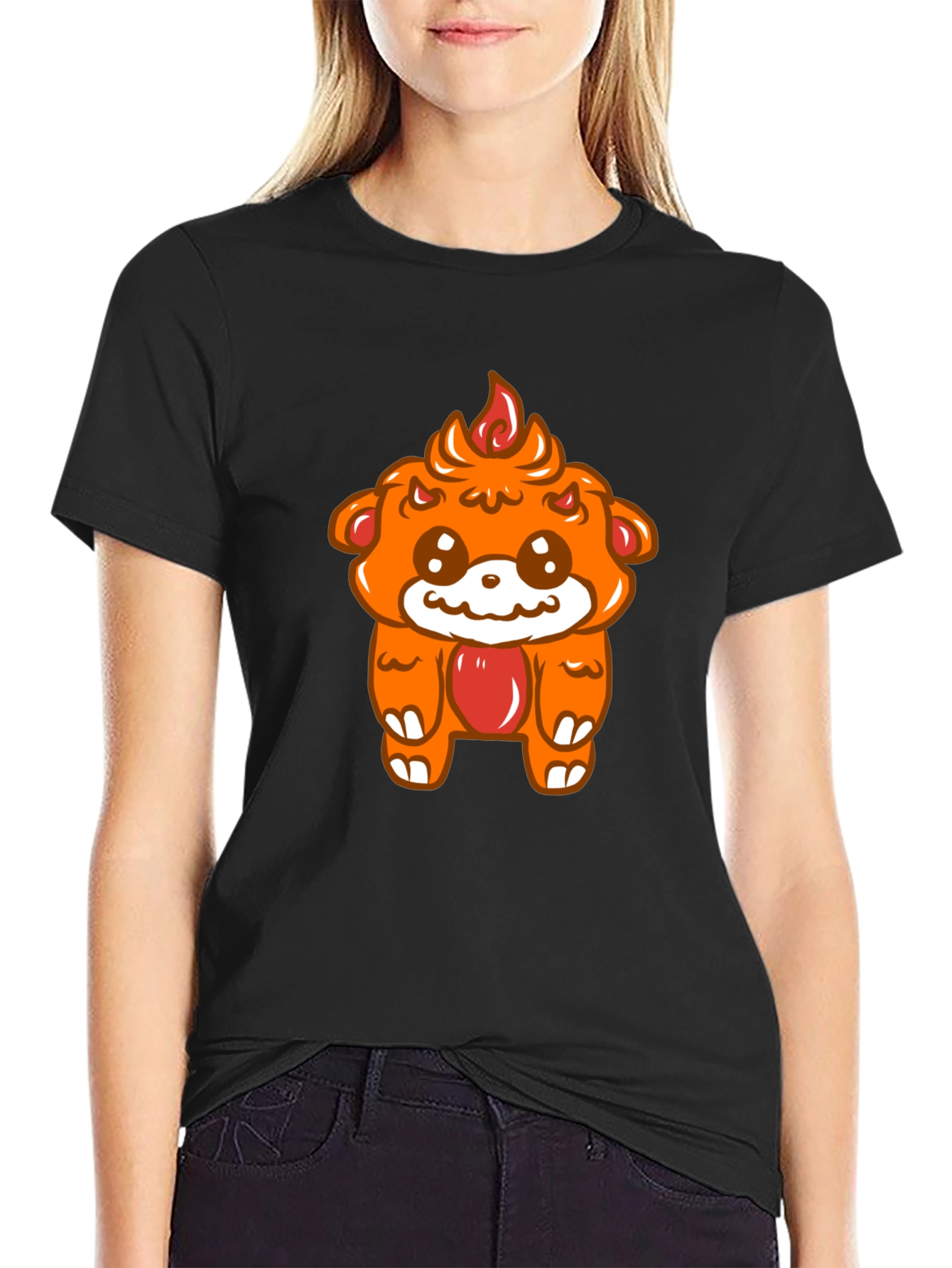 Kawaii Fire Bear Graphic Tee - Black