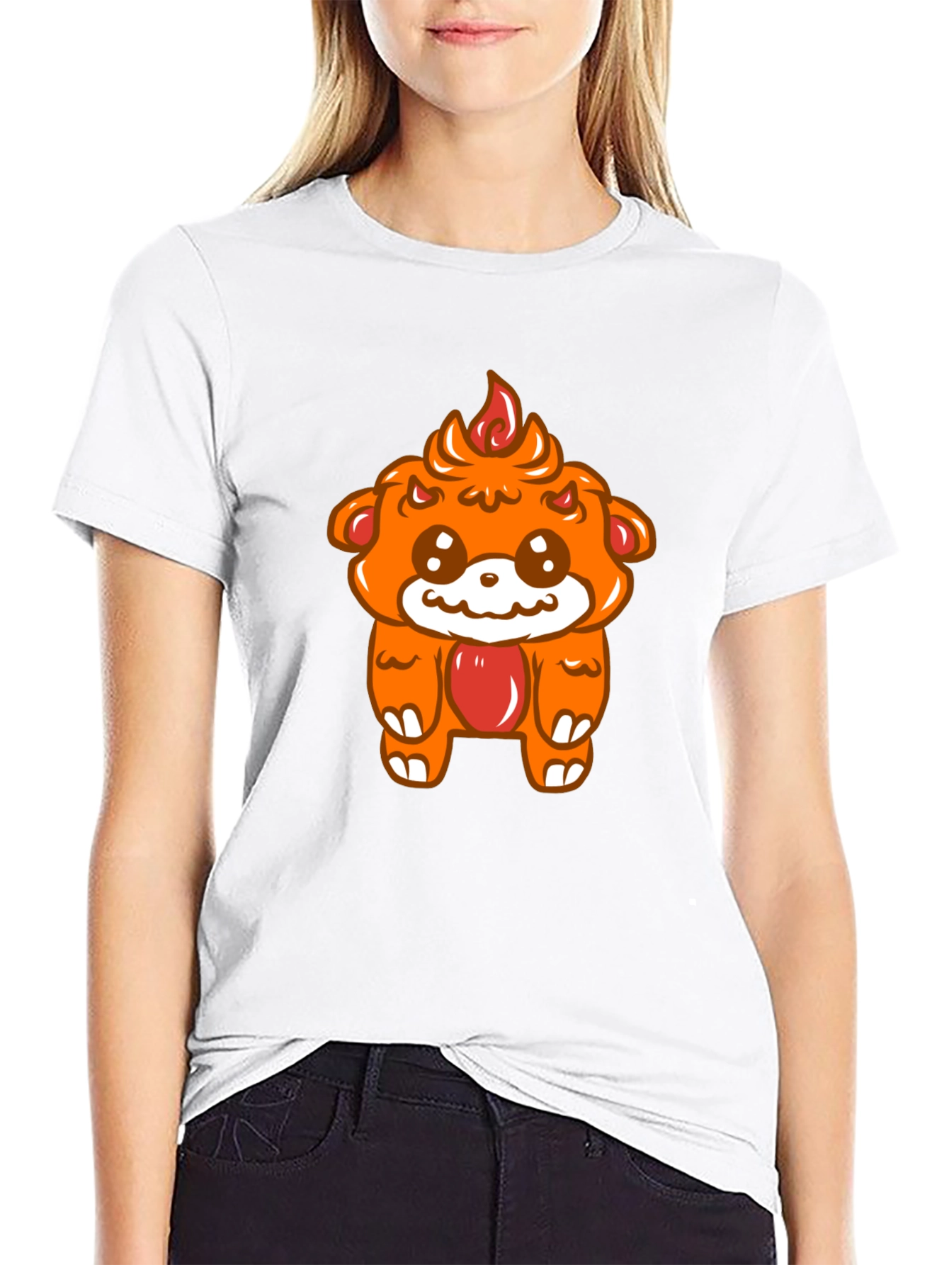 Kawaii Fire Bear Graphic Tee - Black