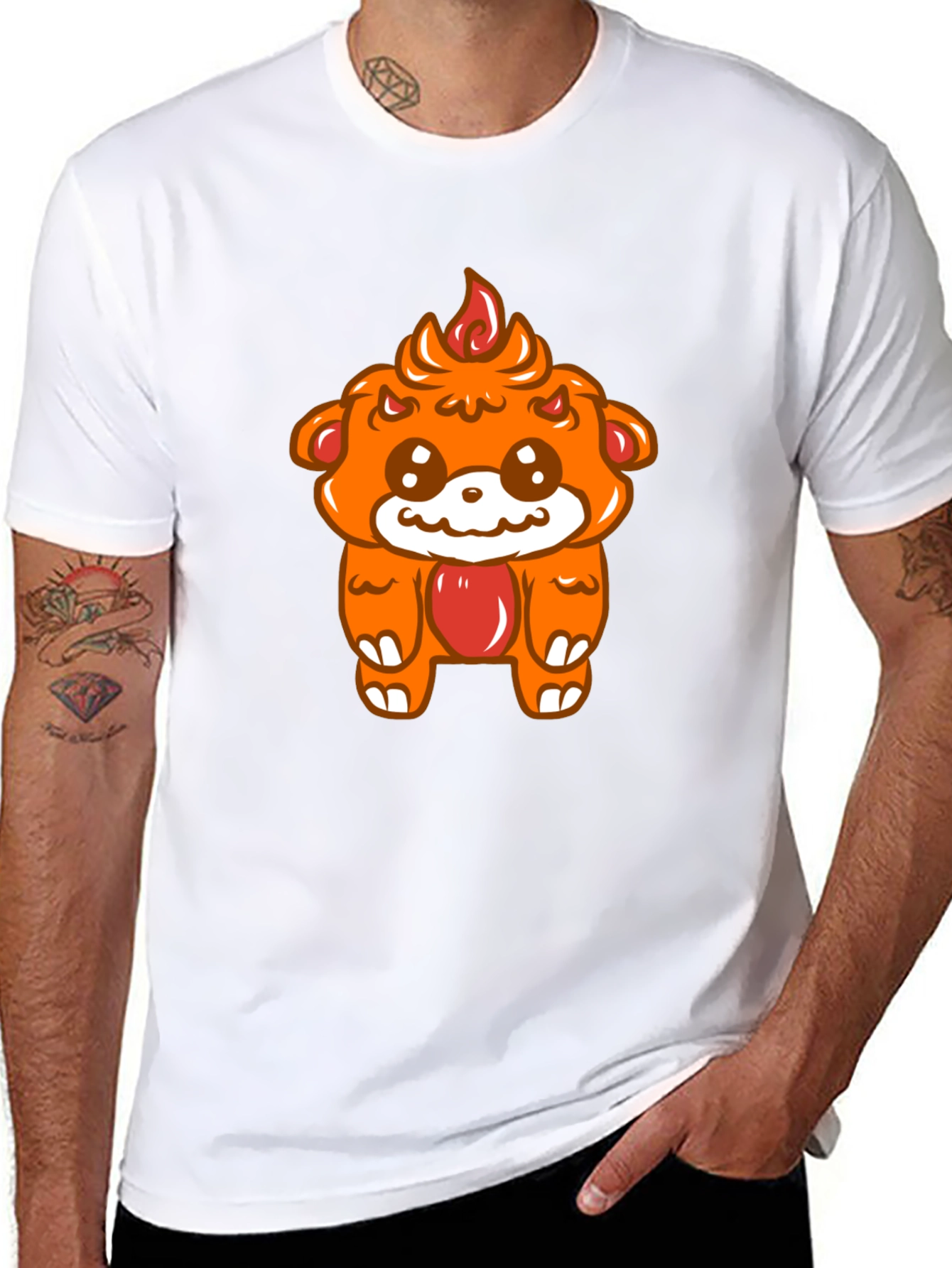 Kawaii Fire Bear Graphic Tee - Black