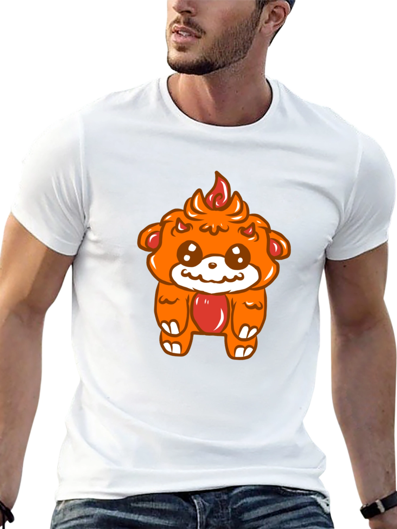 Kawaii Fire Bear Graphic Tee - Black