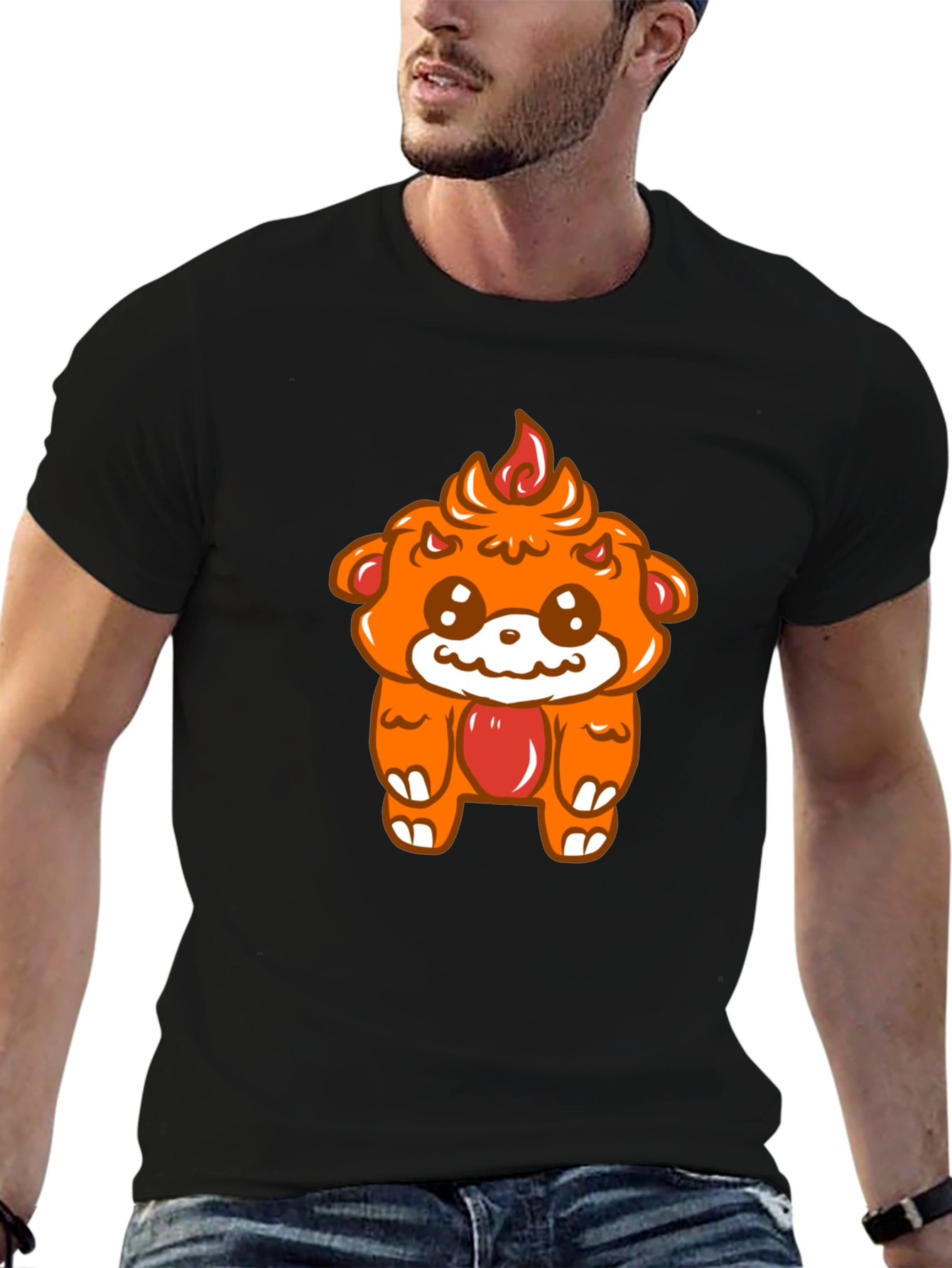 Kawaii Fire Bear Graphic Tee - Black