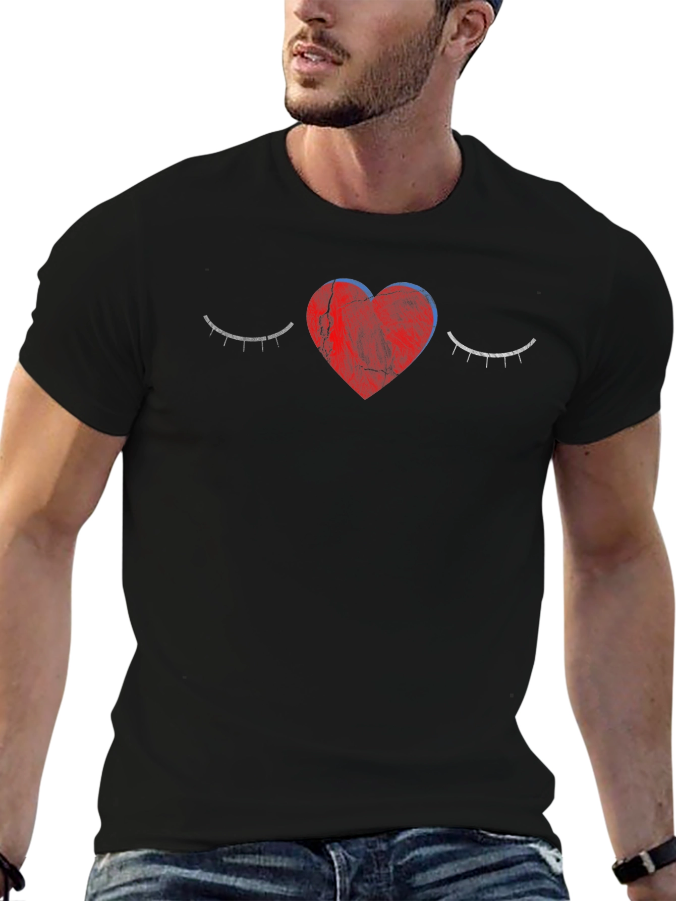 Heart Eyes Graphic Tee - Trendy Unisex Black T-Shirt