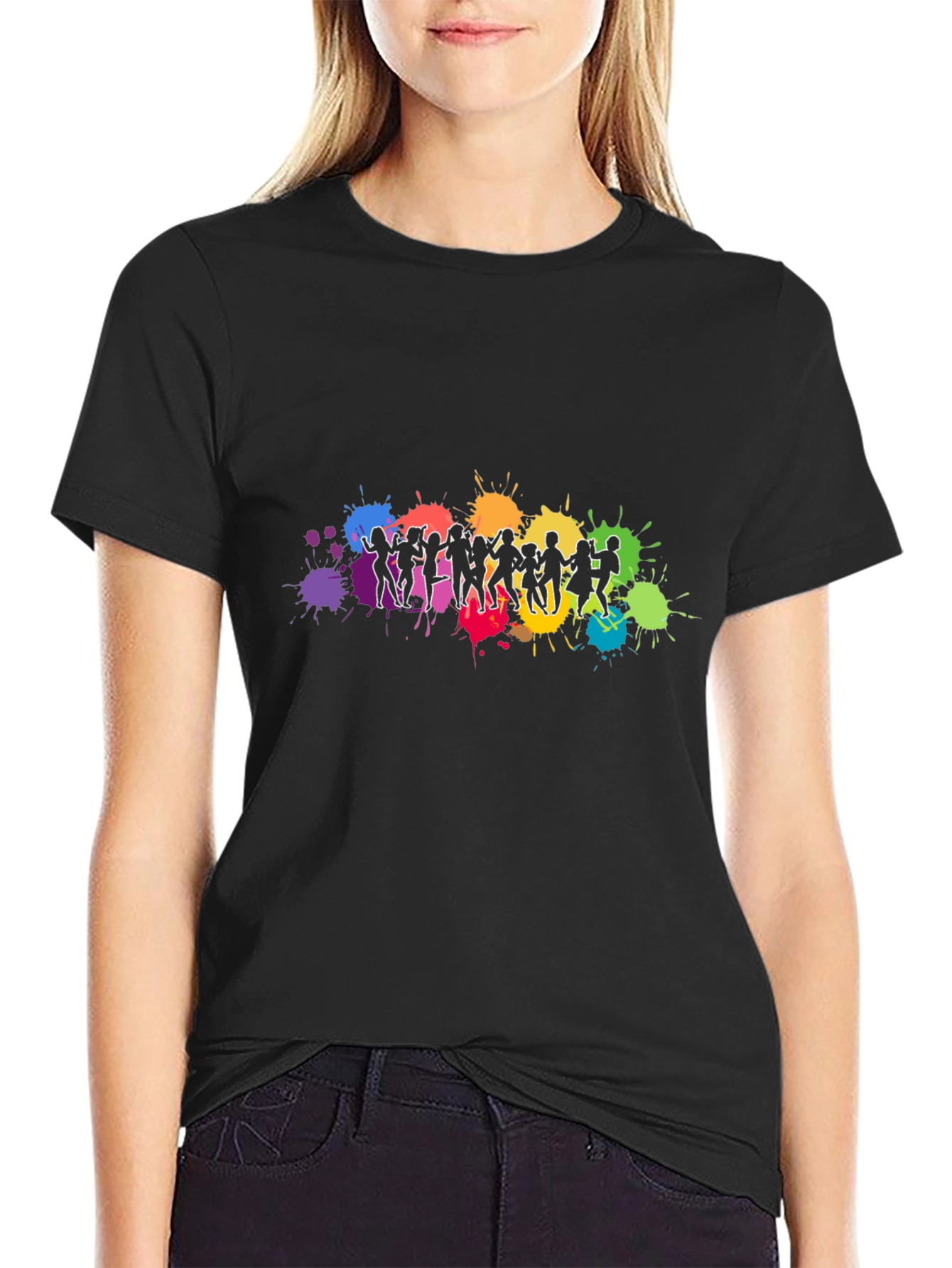 Vibrant Dancing Silhouettes Graphic Black T-Shirt