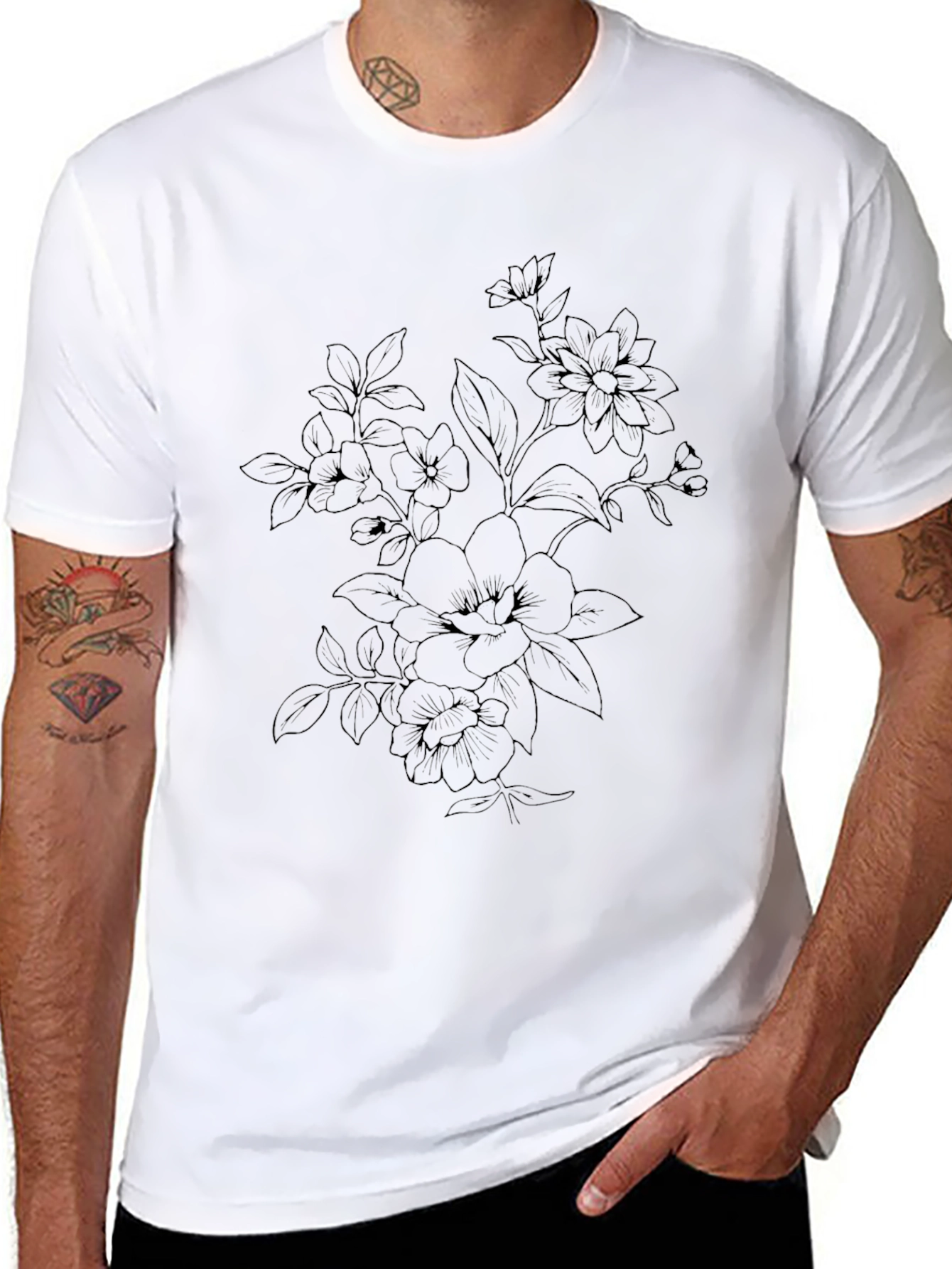 Mens Black Floral Graphic T-Shirt