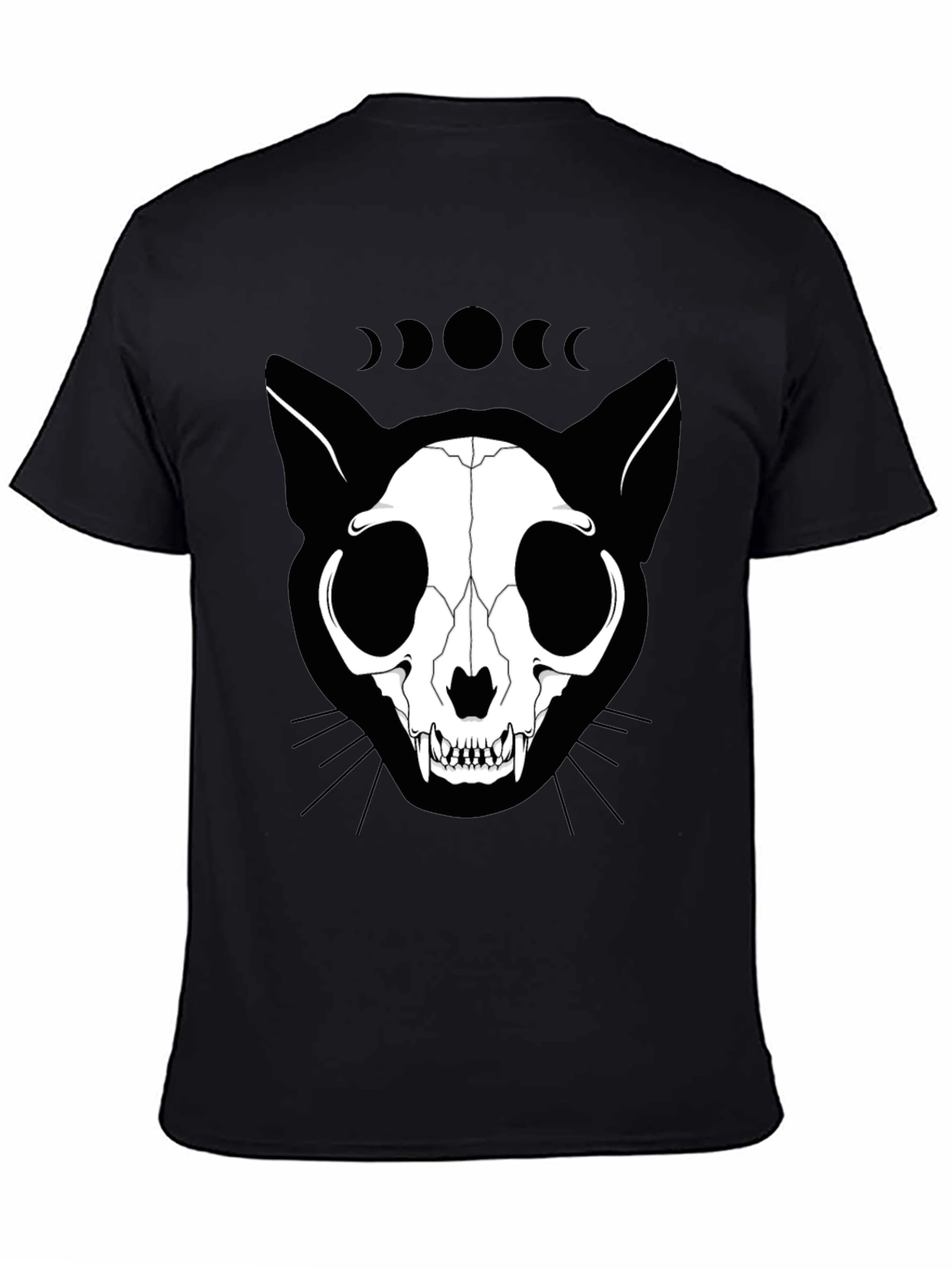 Cat Skull Phase Moon Black T-Shirt