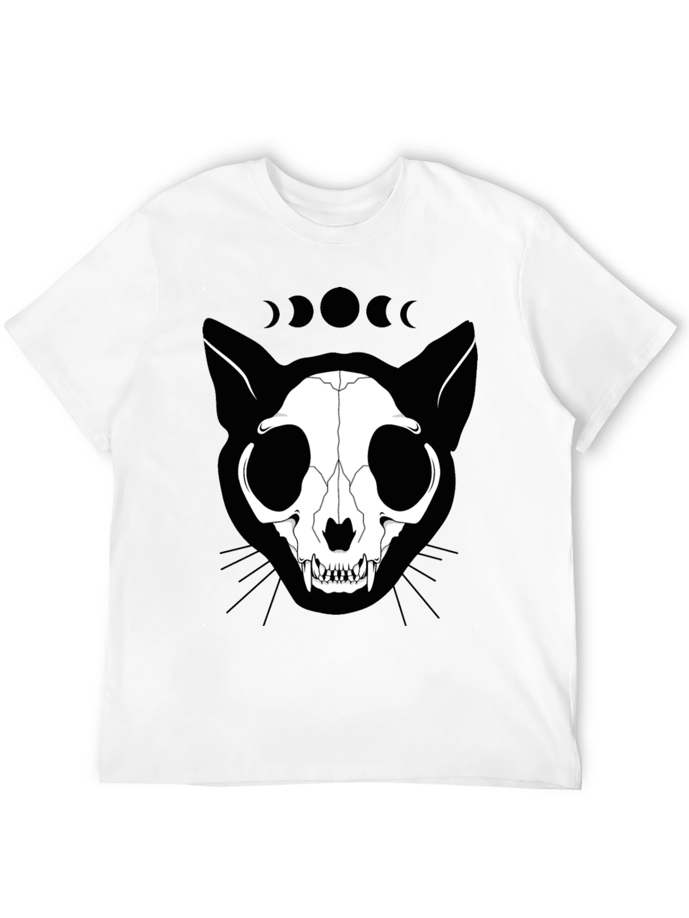 Cat Skull Phase Moon Black T-Shirt