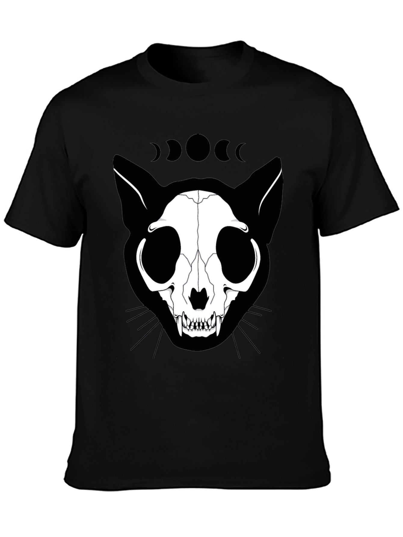Cat Skull Phase Moon Black T-Shirt