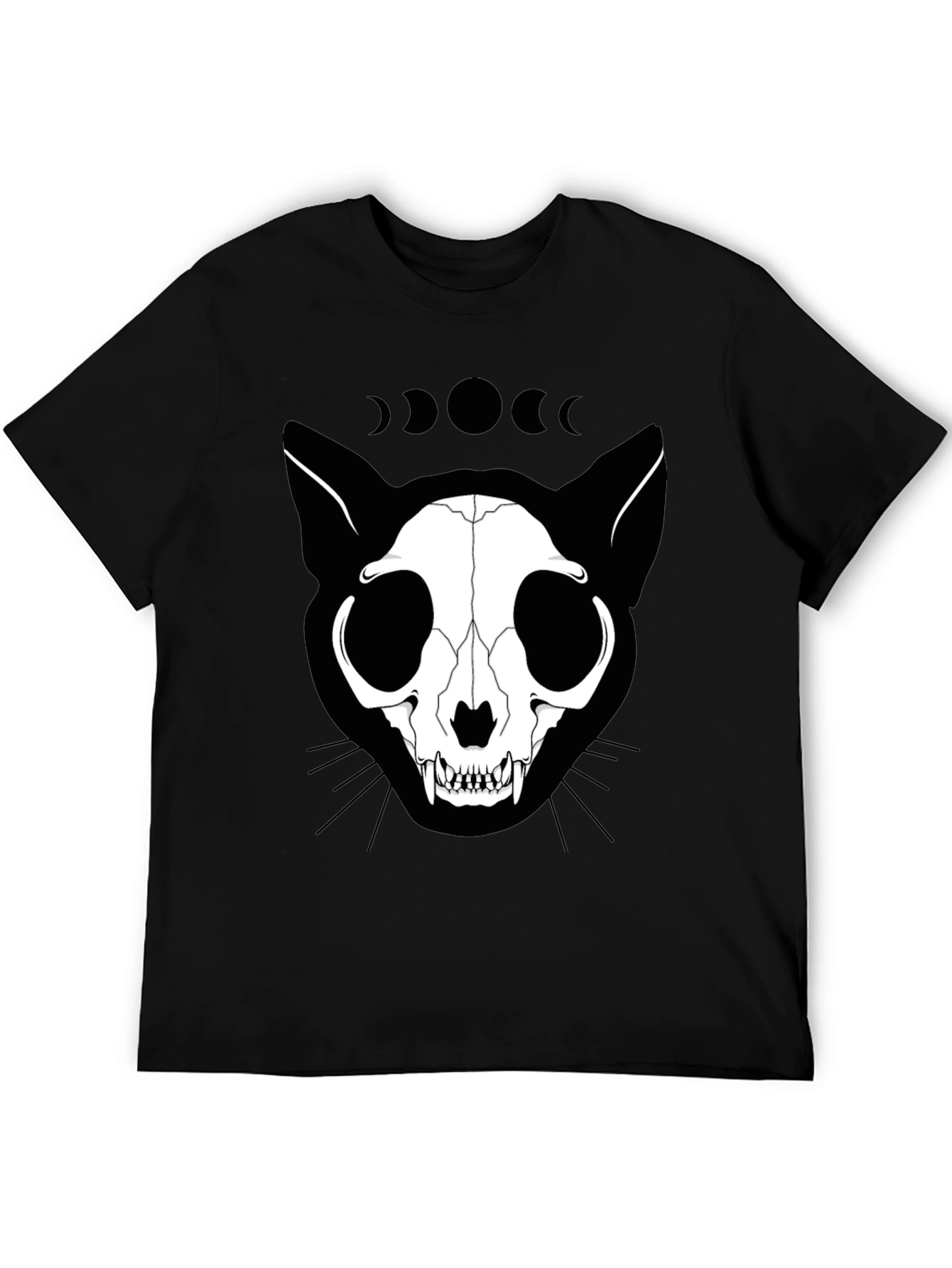 Cat Skull Phase Moon Black T-Shirt
