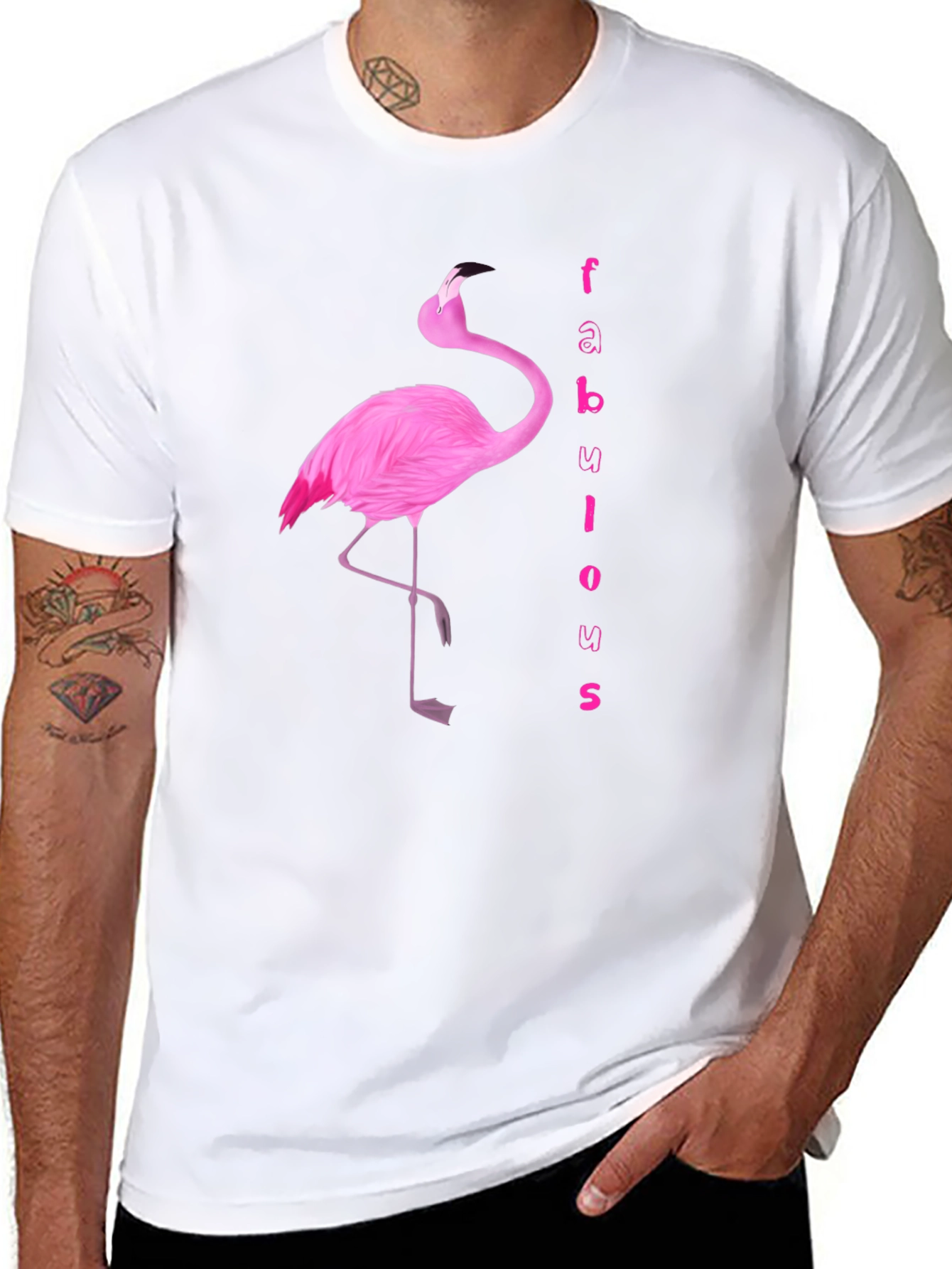 Fabulous Flamingo Graphic Tee - Black Cotton T-Shirt