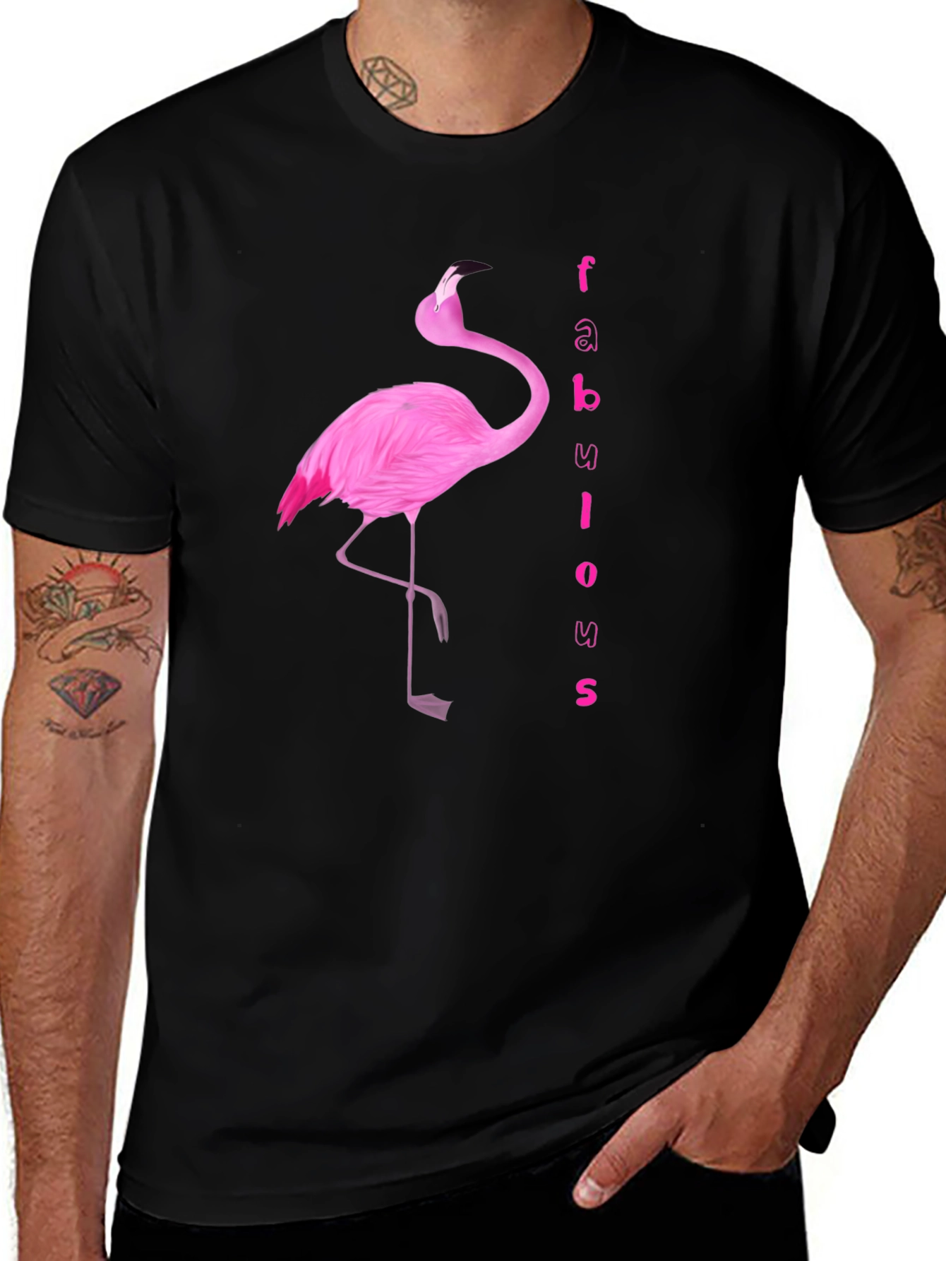 Fabulous Flamingo Graphic Tee - Black Cotton T-Shirt