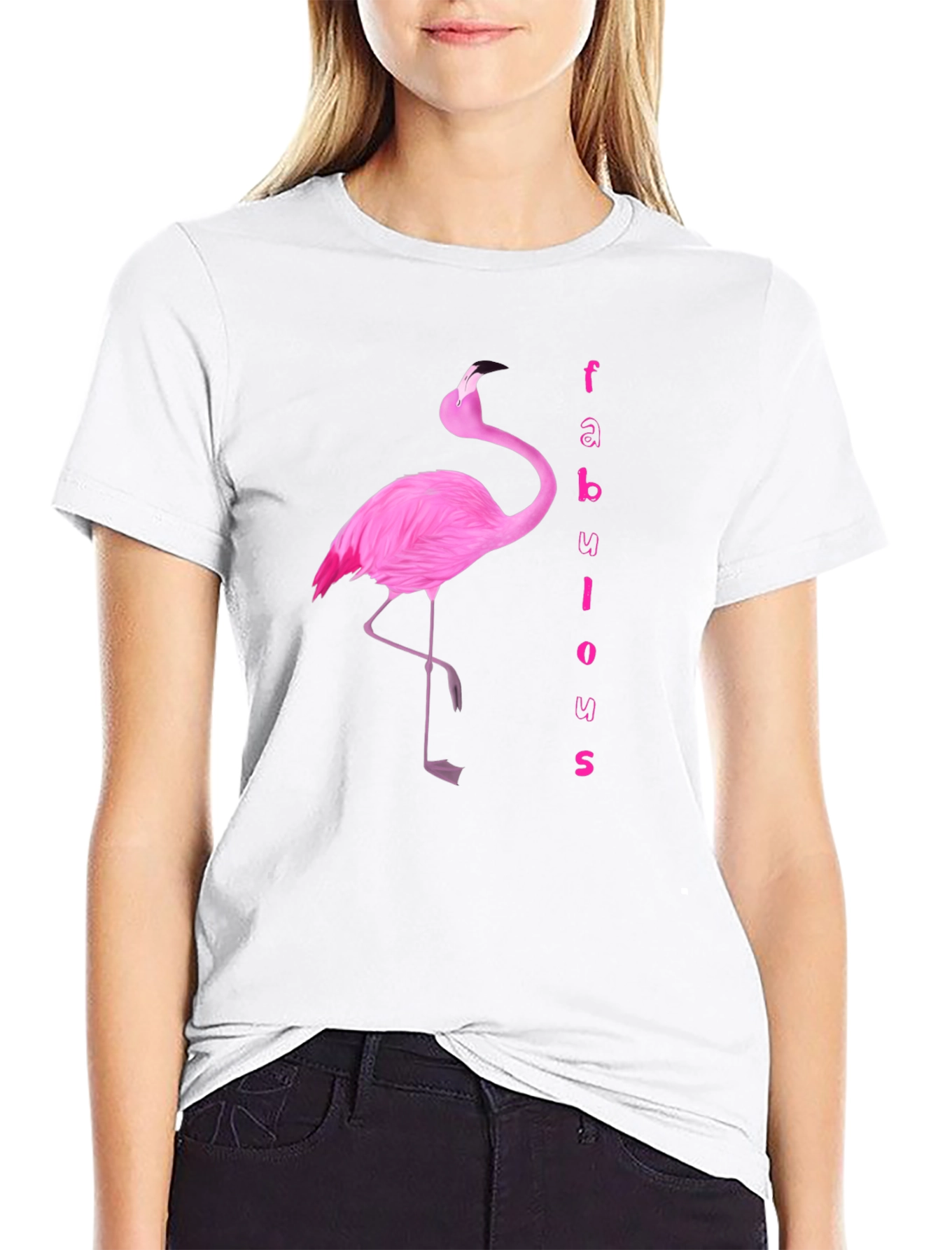 Fabulous Flamingo Graphic Tee - Black Cotton T-Shirt