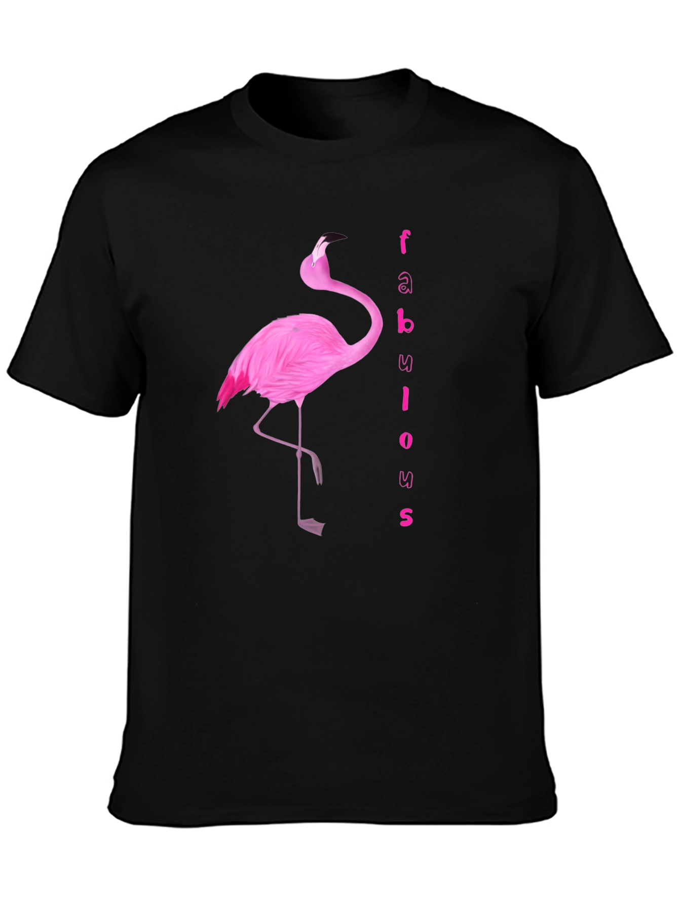 Fabulous Flamingo Graphic Tee - Black Cotton T-Shirt