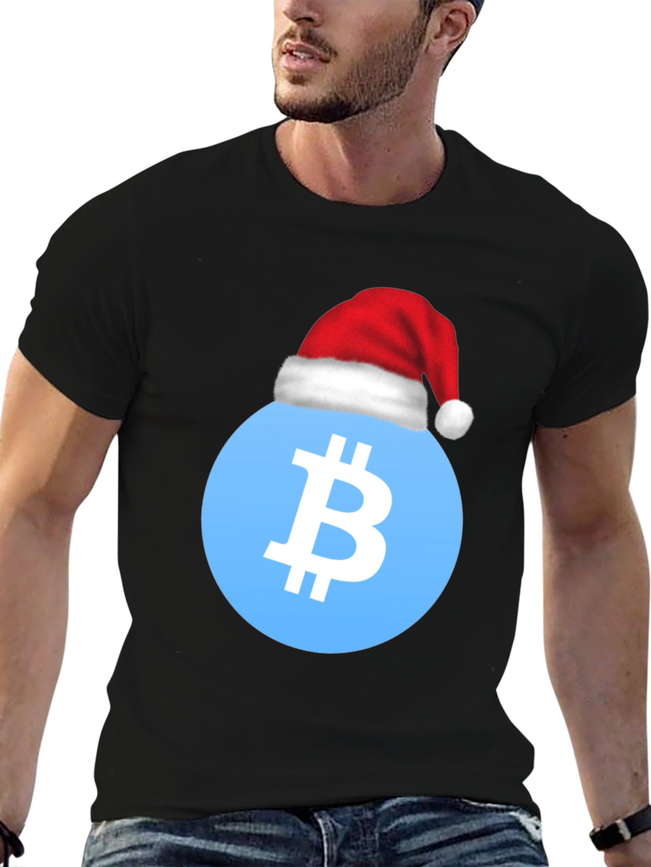 Bitcoin Santa Hat T-Shirt - Crypto Holiday Tee