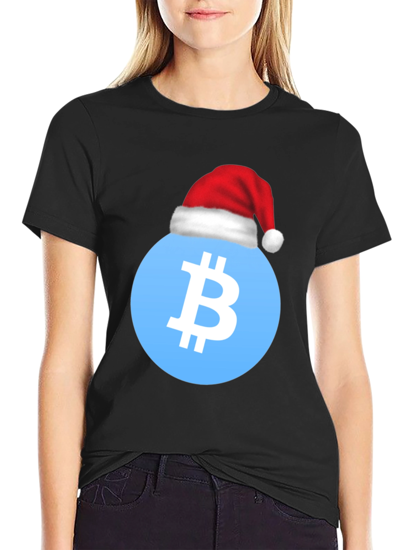 Bitcoin Santa Hat T-Shirt - Crypto Holiday Tee