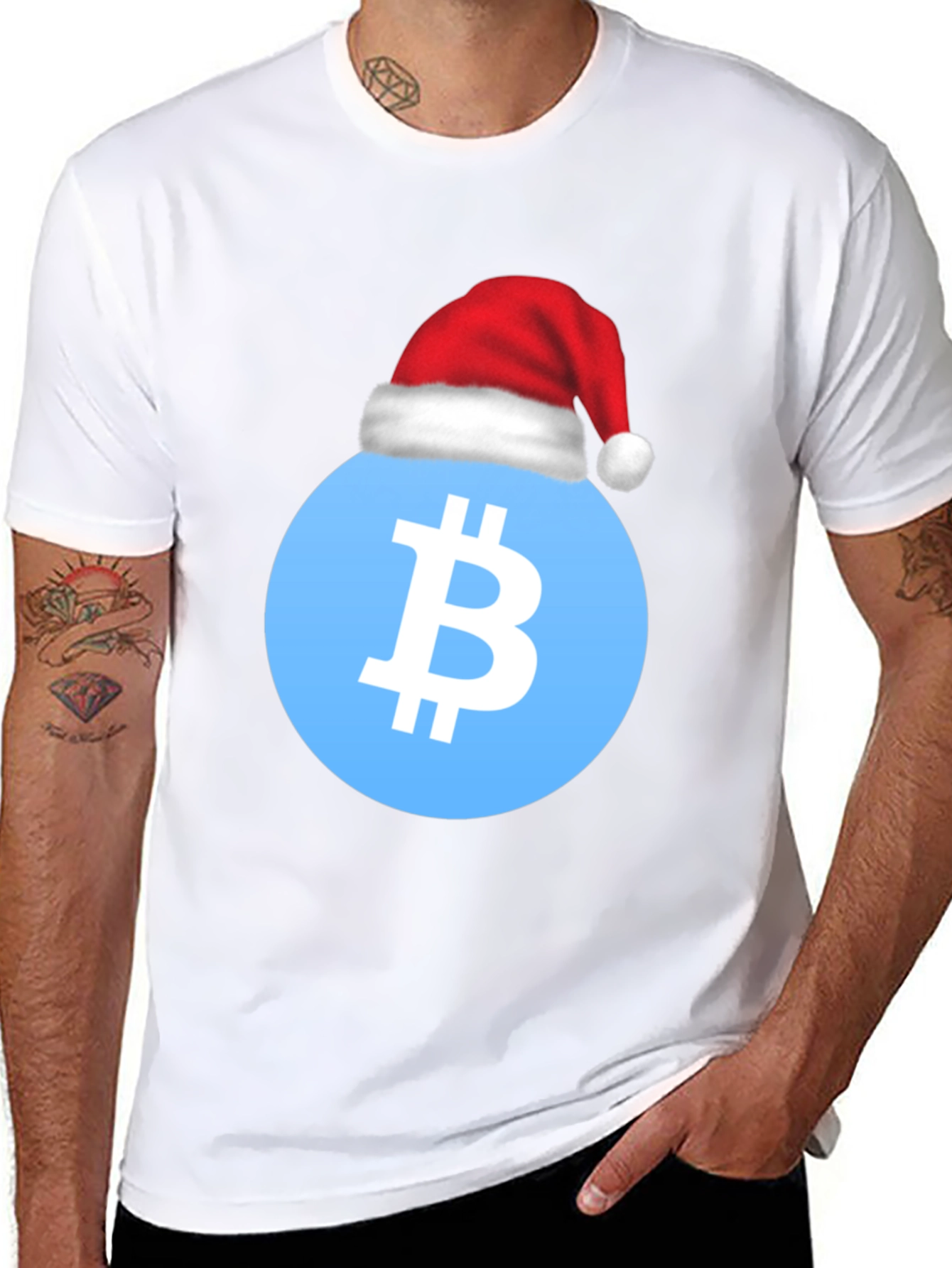 Bitcoin Santa Hat T-Shirt - Crypto Holiday Tee