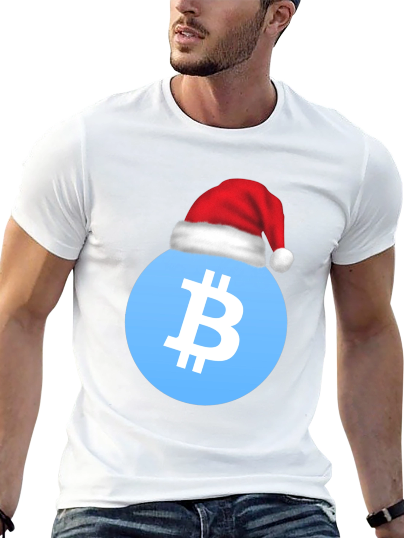 Bitcoin Santa Hat T-Shirt - Crypto Holiday Tee