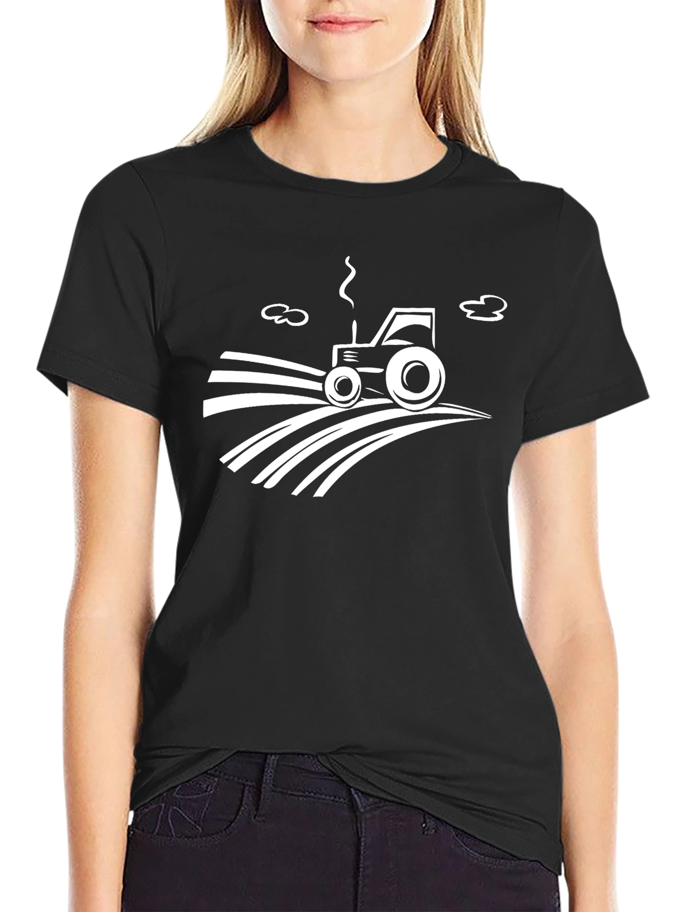 Tractor Graphic Tee - Black Cotton Farmer Shirt
