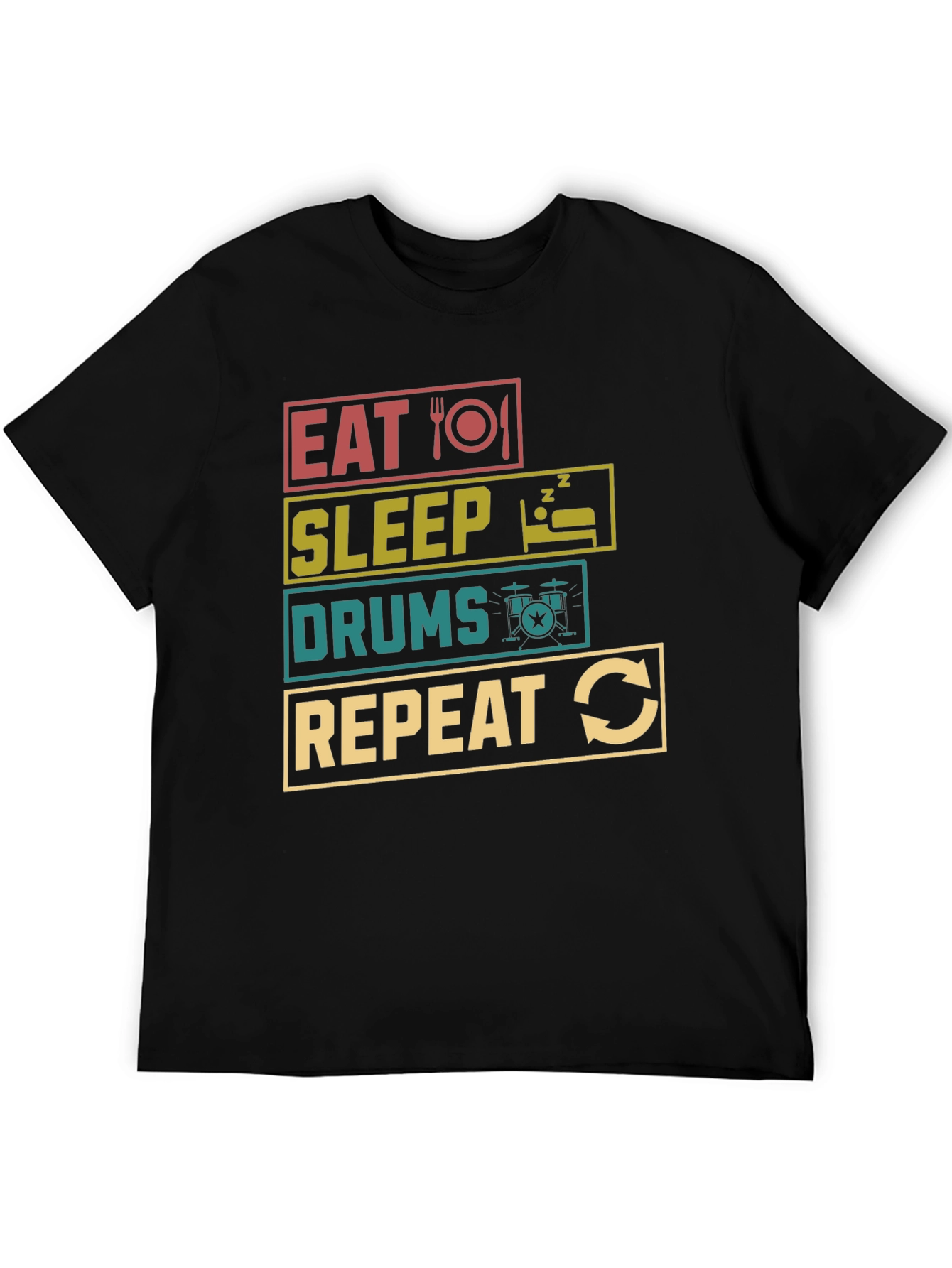 Eat Sleep Drums Repeat Black Graphic T-Shirt