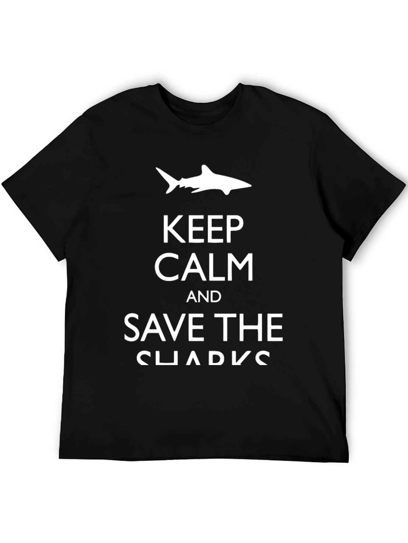Keep Calm & Save Sharks Black Graphic T-Shirt