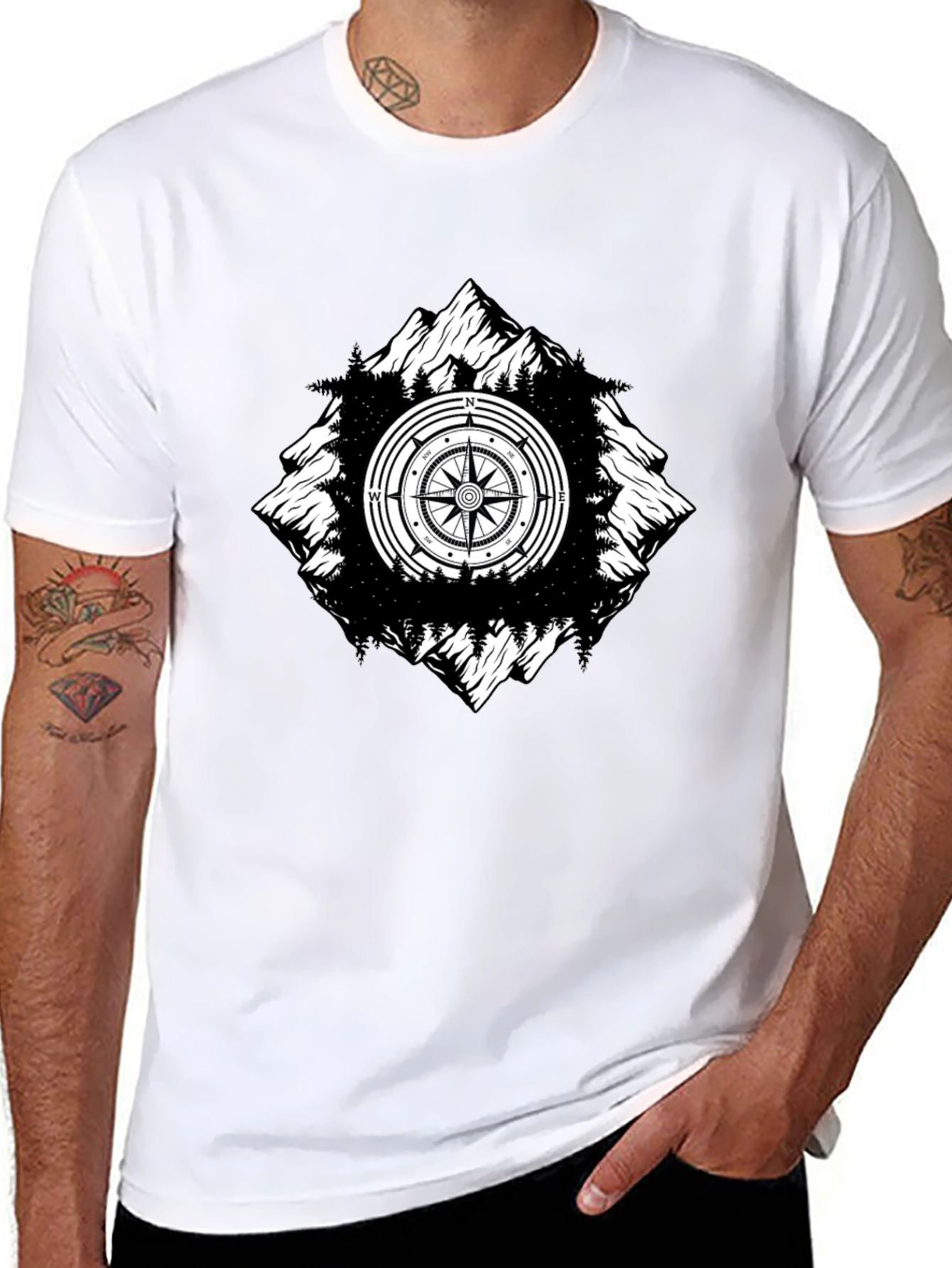 Mountain Compass Graphic Tee - Black Adventure Shirt