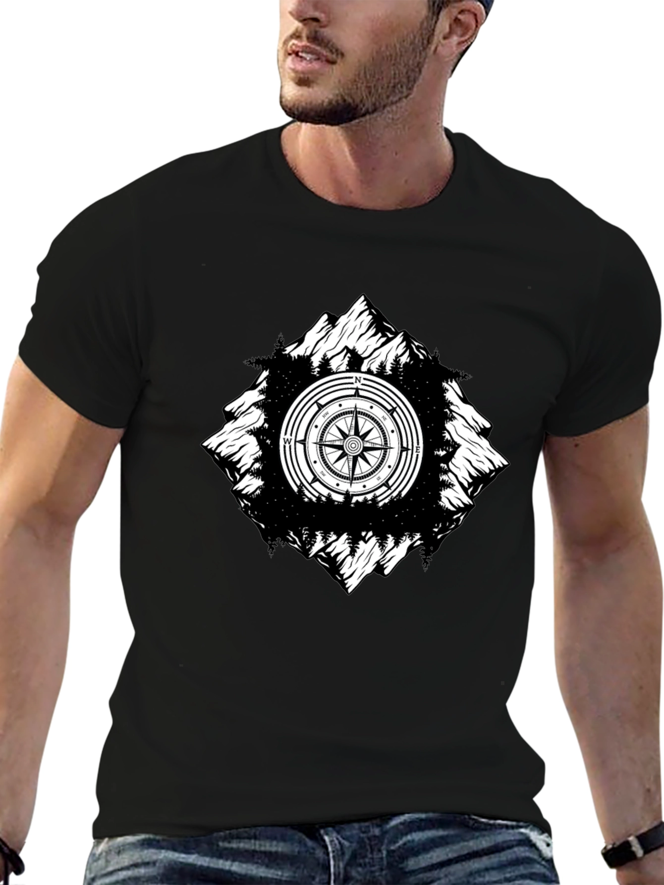Mountain Compass Graphic Tee - Black Adventure Shirt